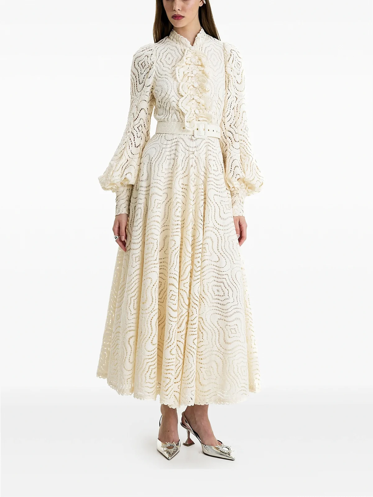 Ethereal Grace ruffled belted maxi  dress