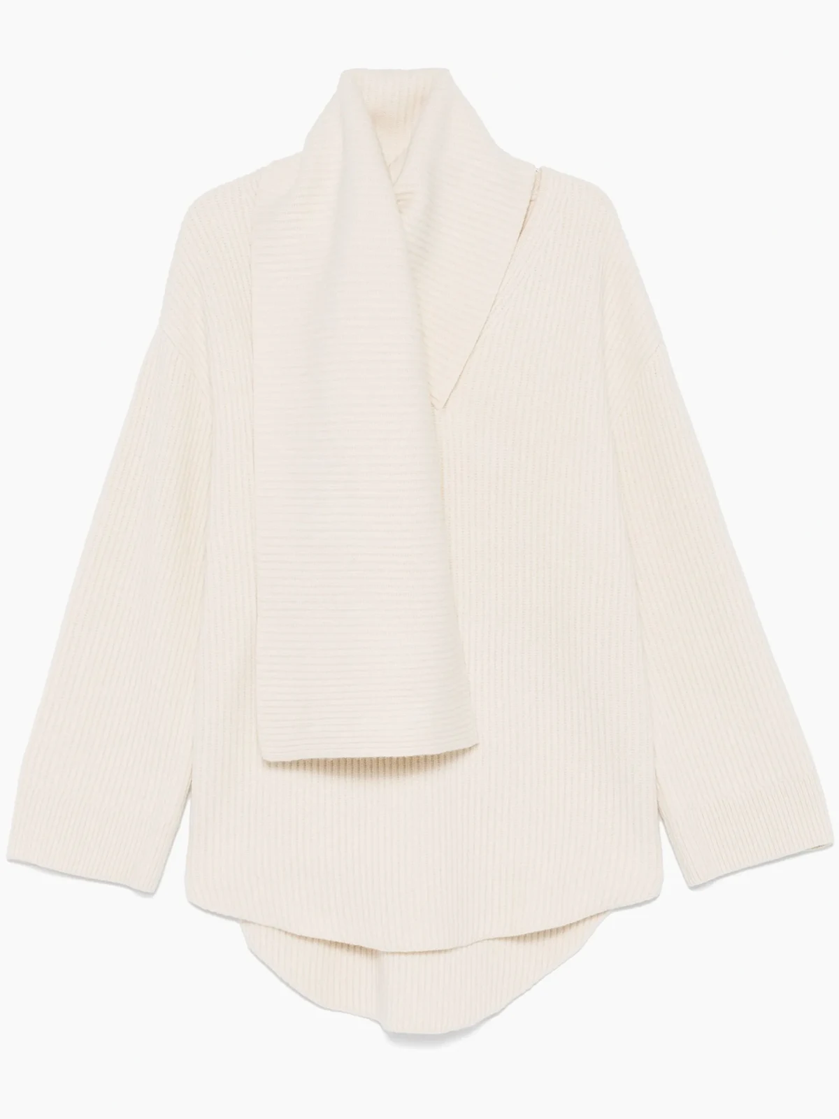attached-scarf sweater