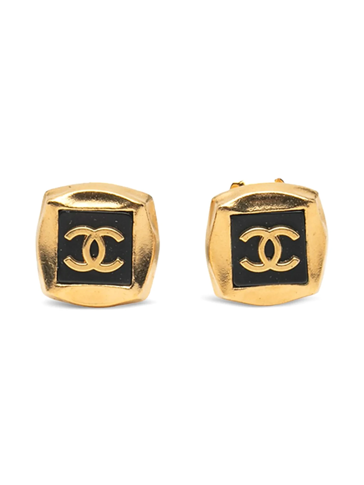 1996 Gold Plated CC Enamel Square Clip On Earrings costume earrings