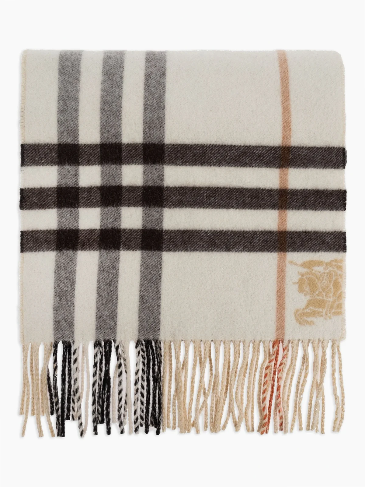 check-pattern fringed-hem scarf