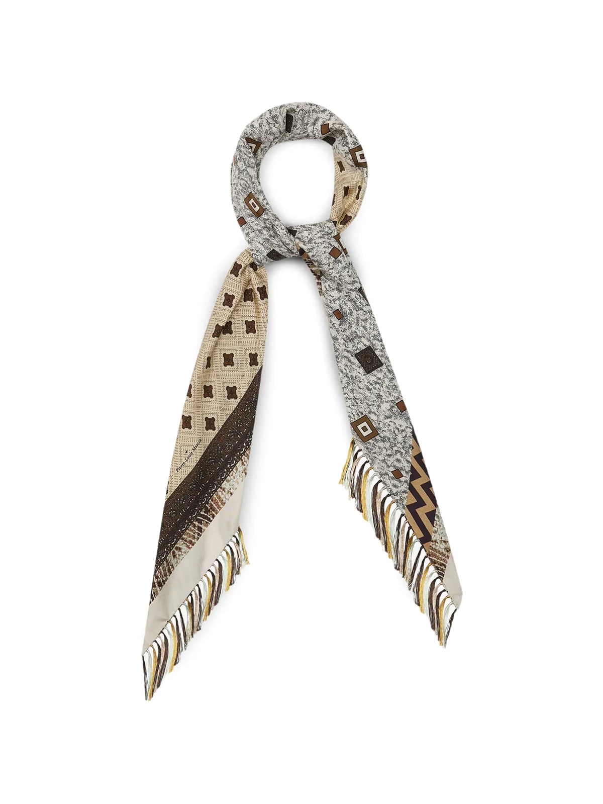 geometric-pattern fringed-hem scarf