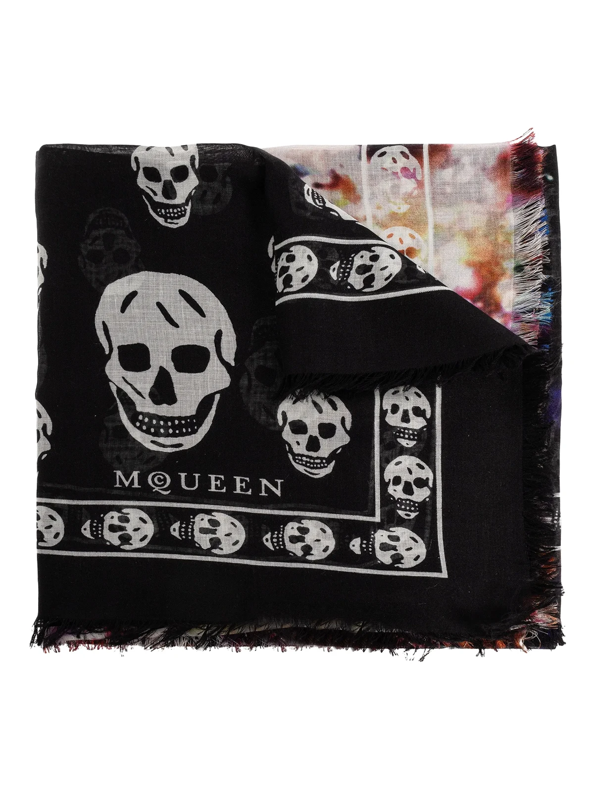 skull-pattern fringed scarf
