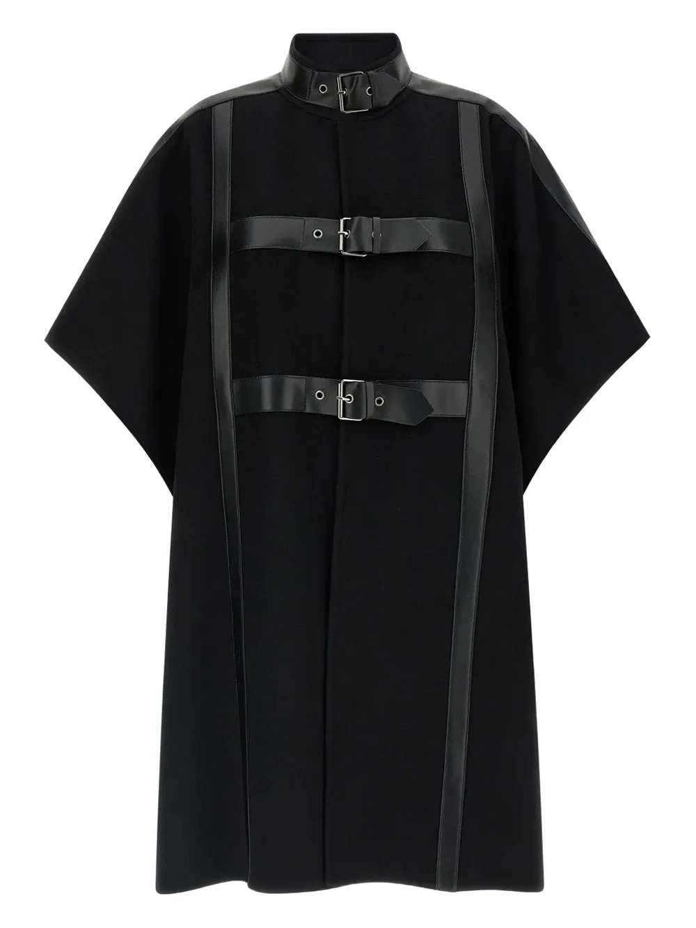 buckle-strap wool-blend cape