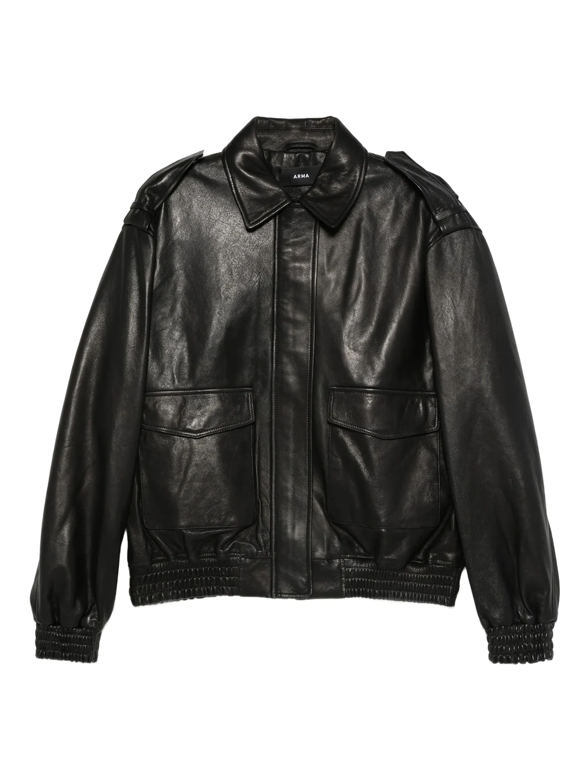 flap-pocket leather jacket