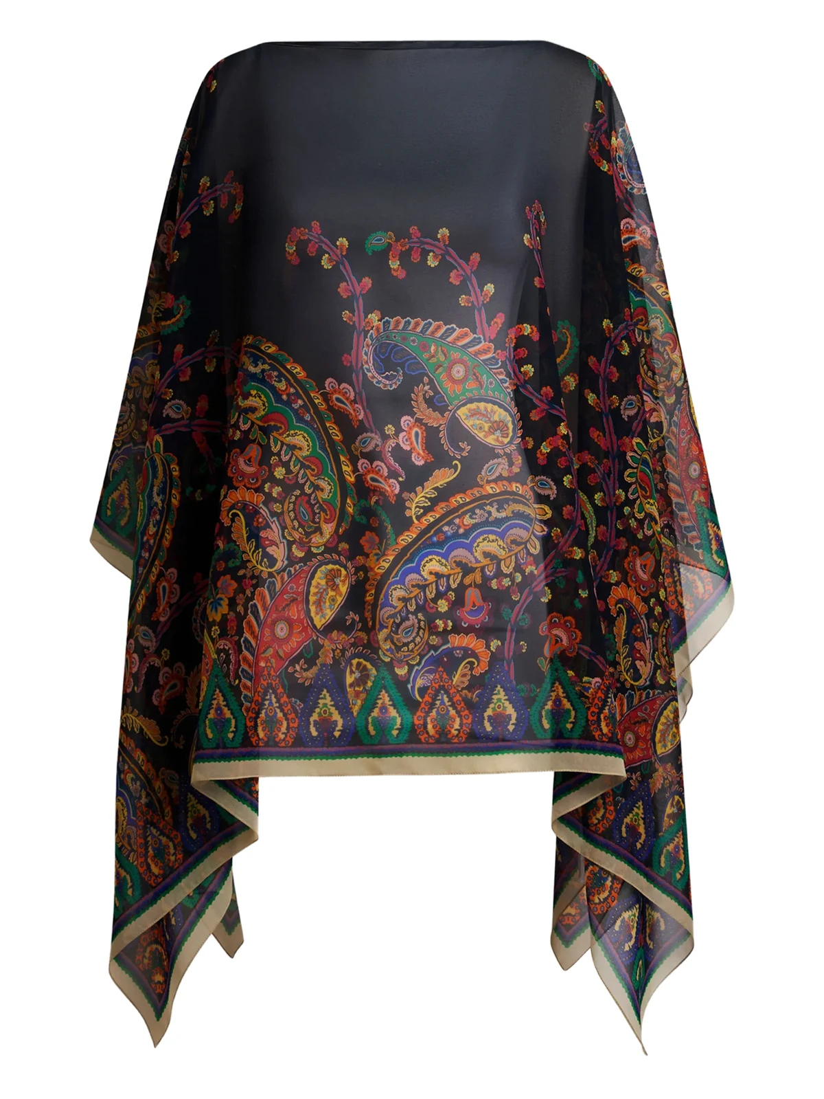 floral paisley-print silk poncho
