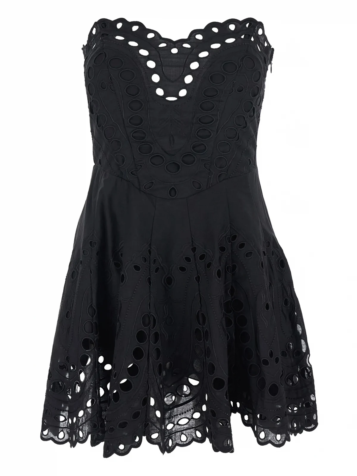 embroidered shirred mini dress