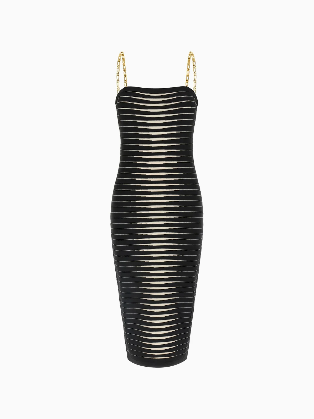 striped-pattern chain-strap midi dress