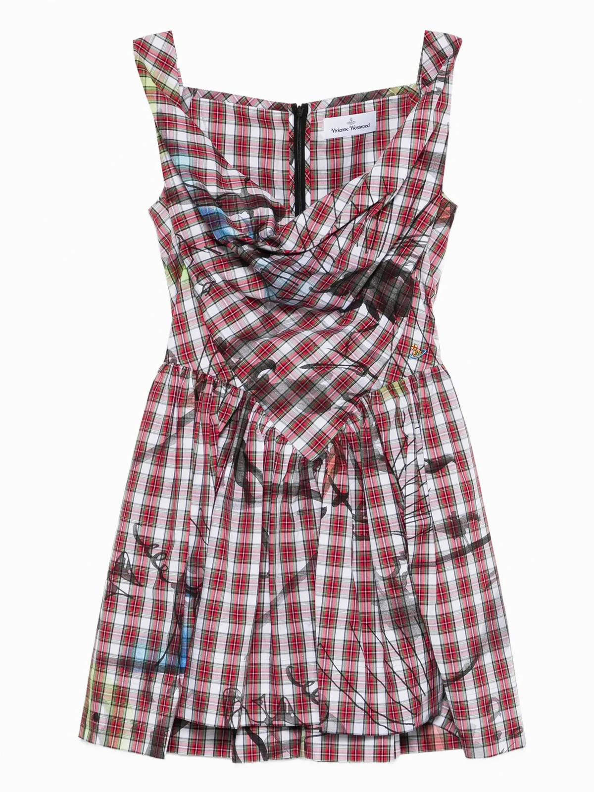 plaid draped mini dress