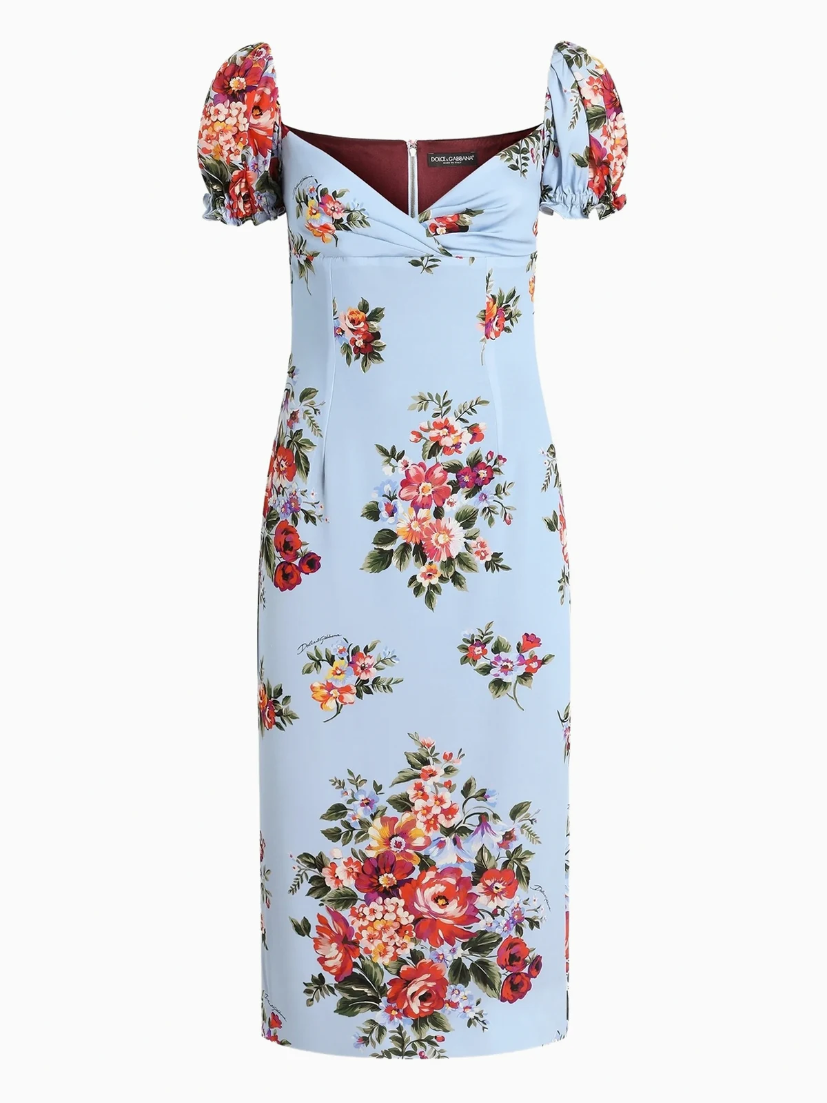 floral-print  puff-sleeve midi dress
