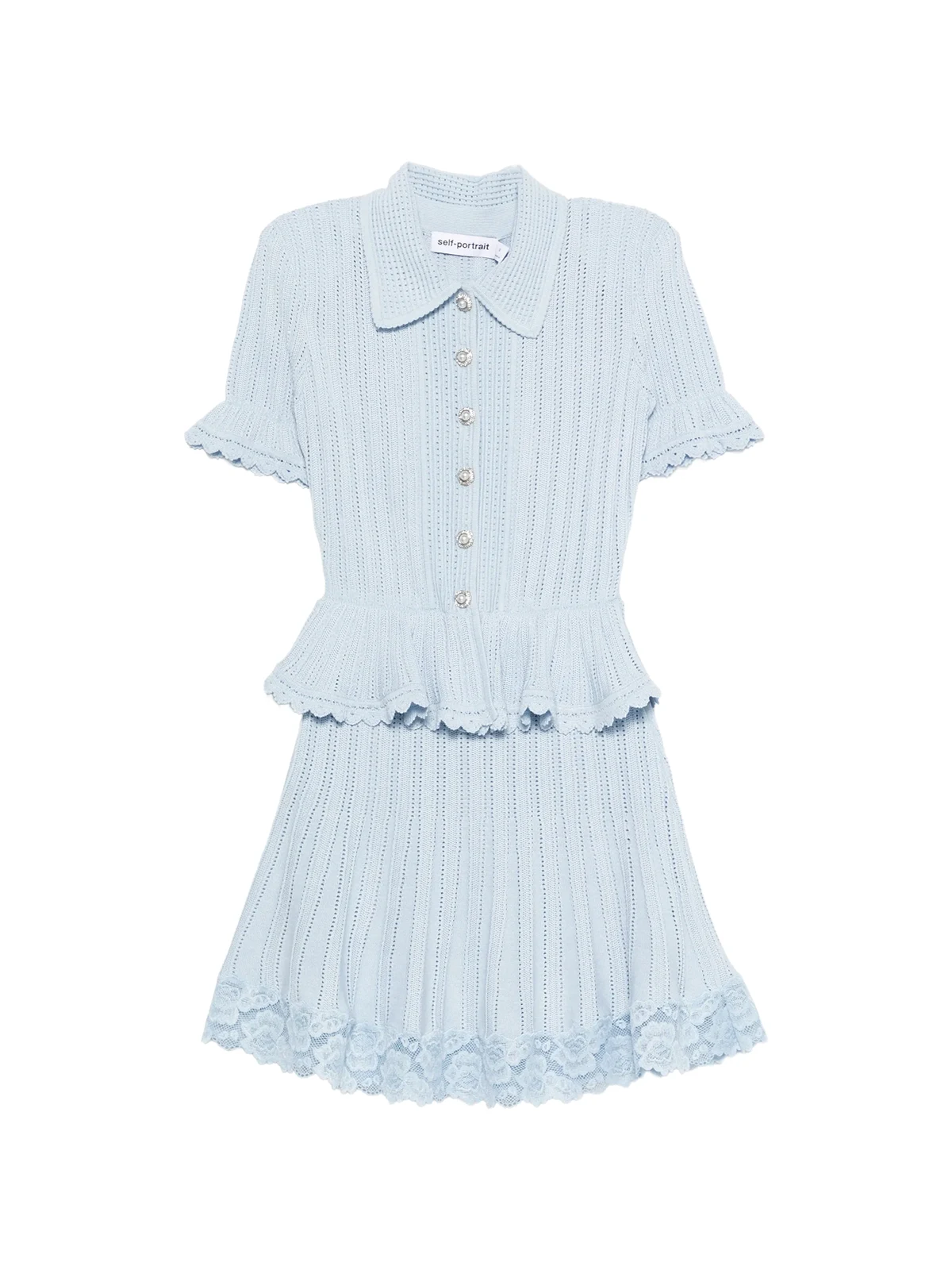 pointelle peplum knit mini dress