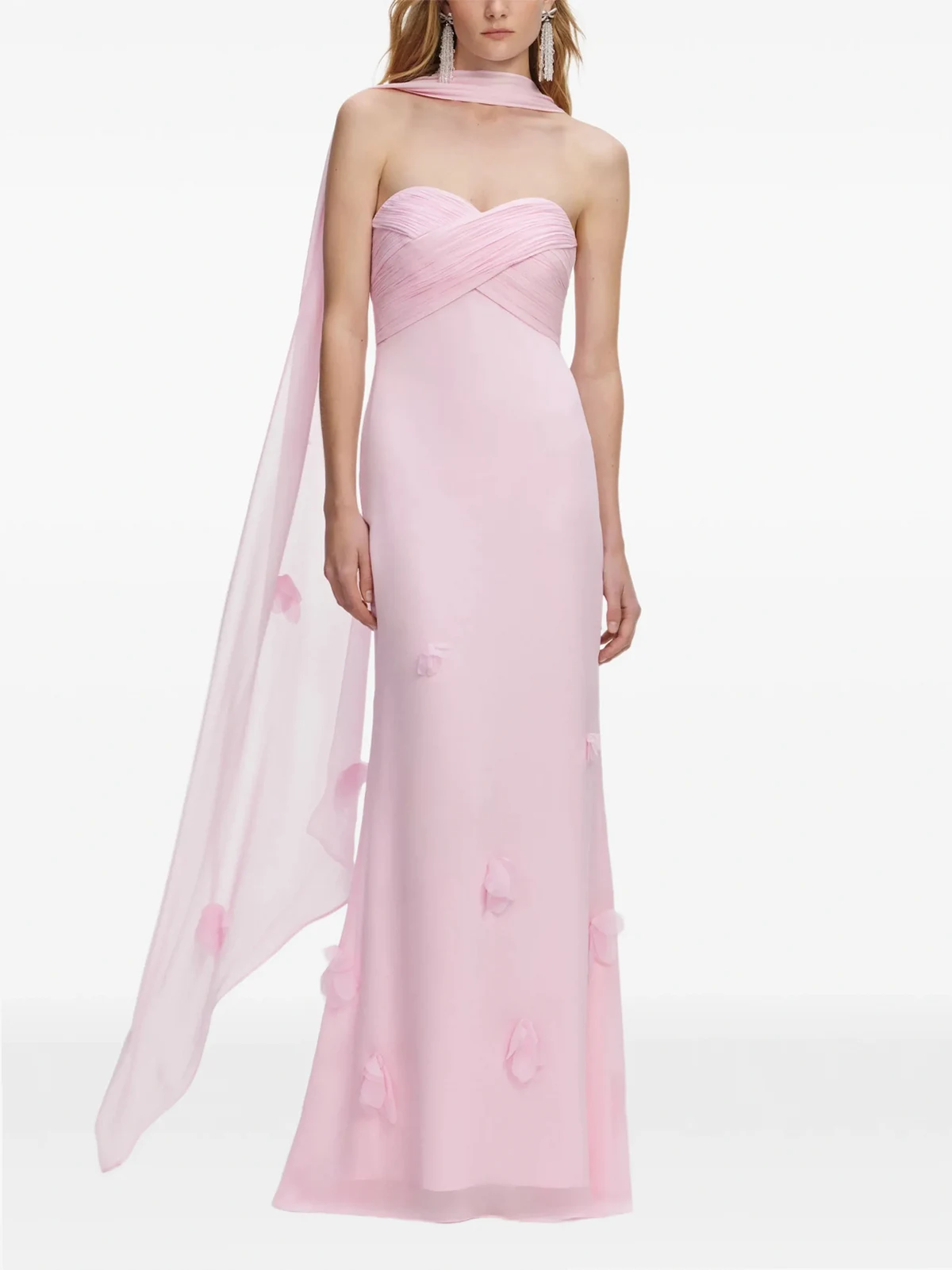 floral-appliqué strapless maxi dress