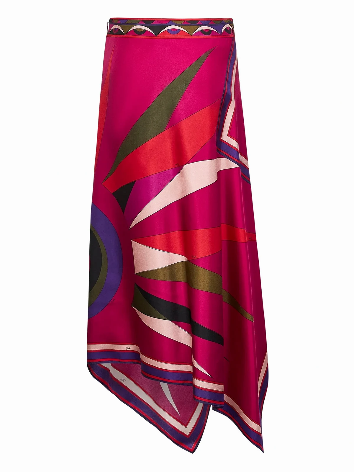 Hawaii-print asymmetric-scarf midi skirt