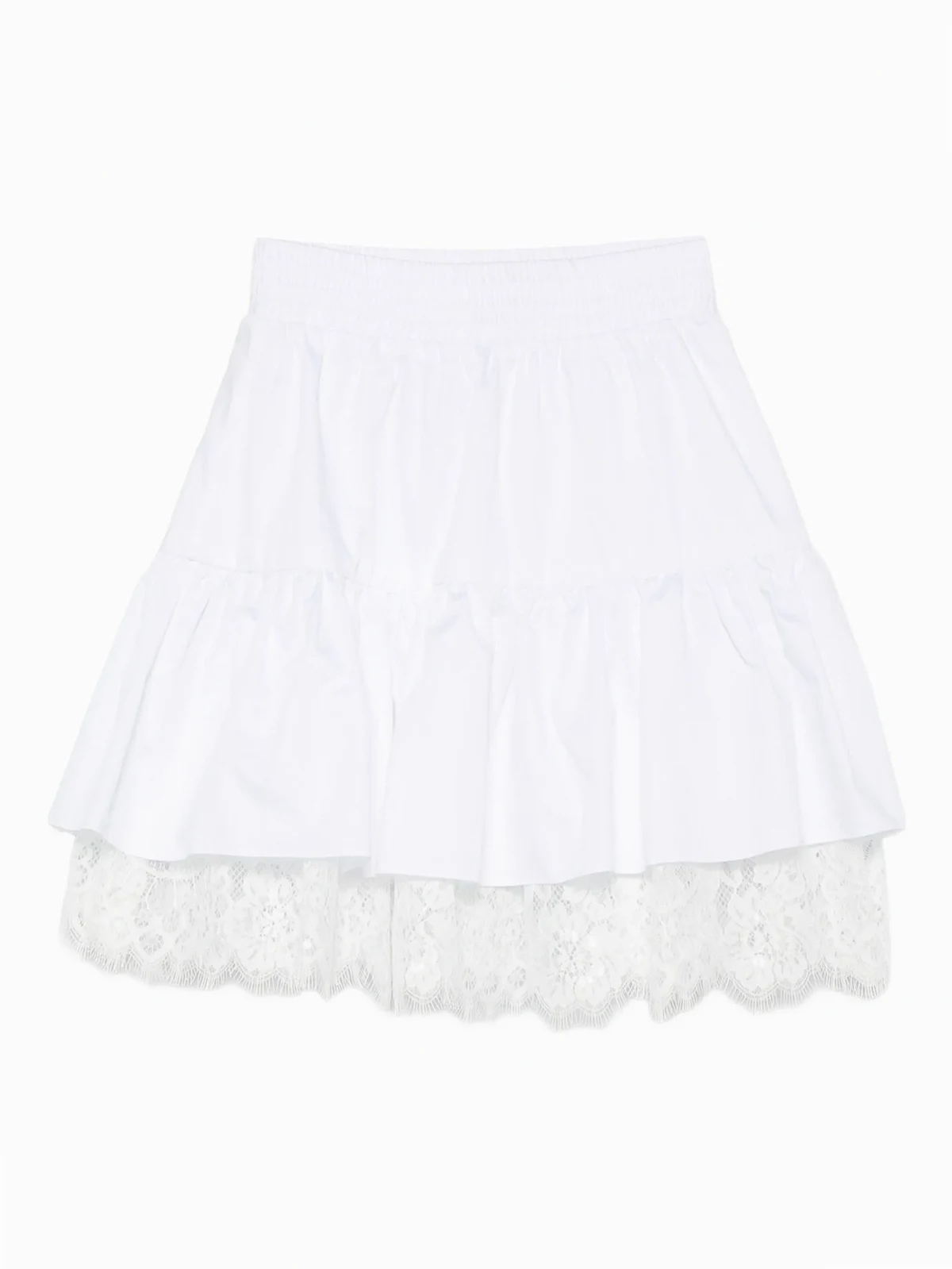 ruffled lace-trimmed mini skirt