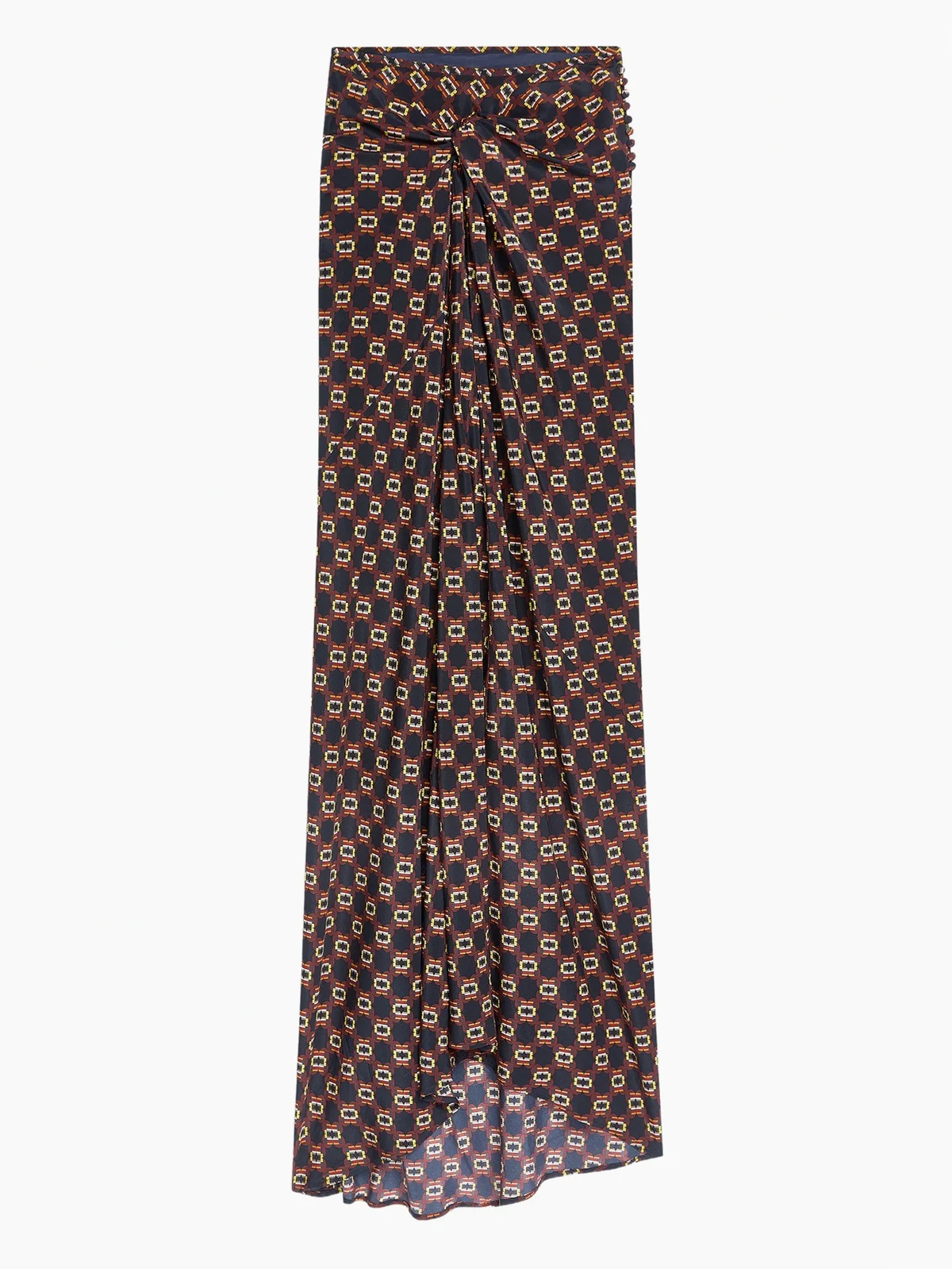 draped tie-print maxi skirt