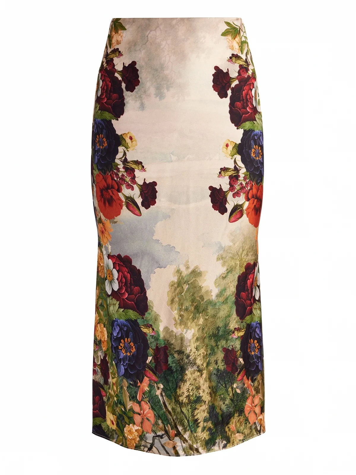 Maeve Satin-Midirock mit Blumen-Print