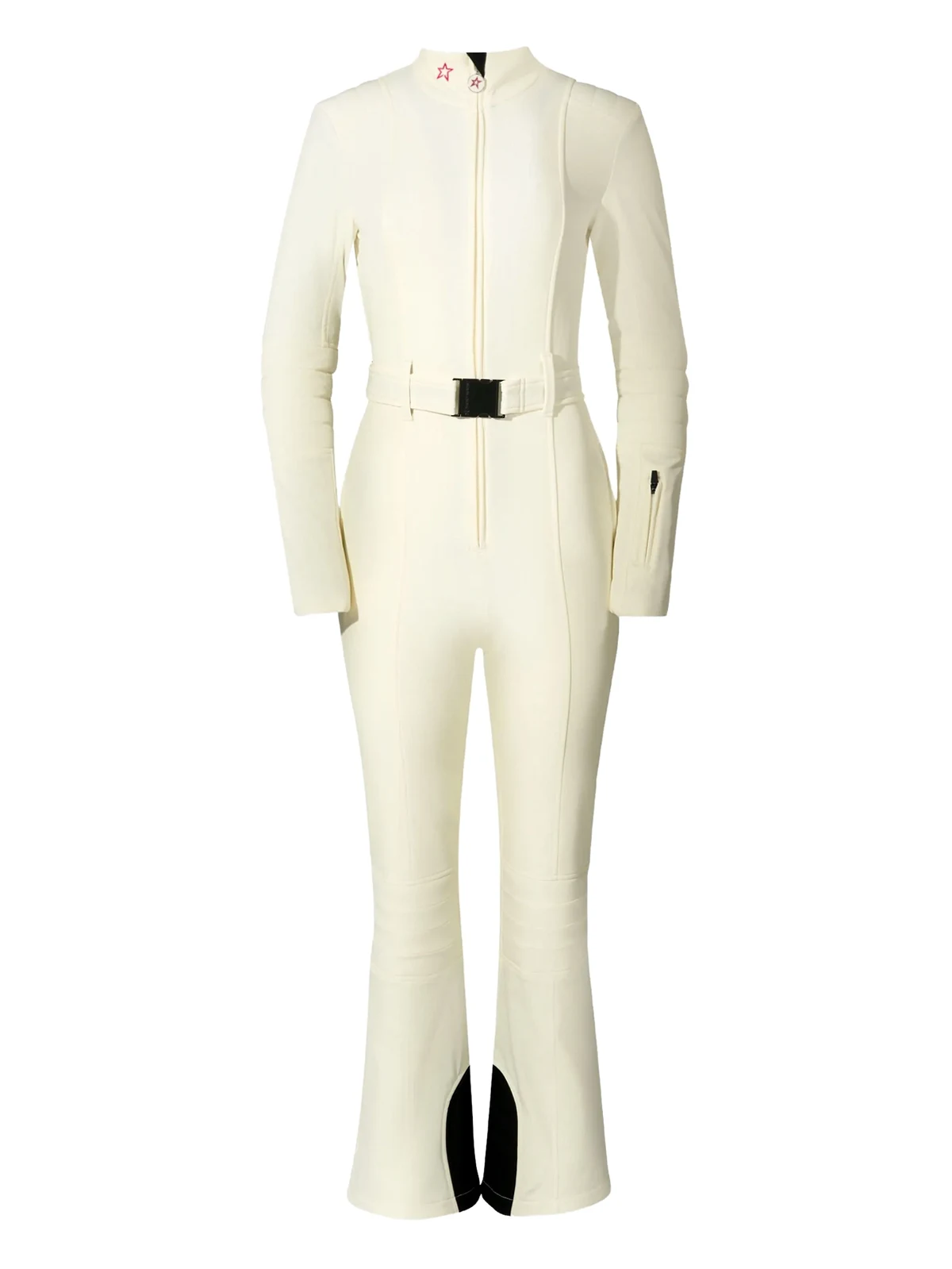 belted zip-up ski suit