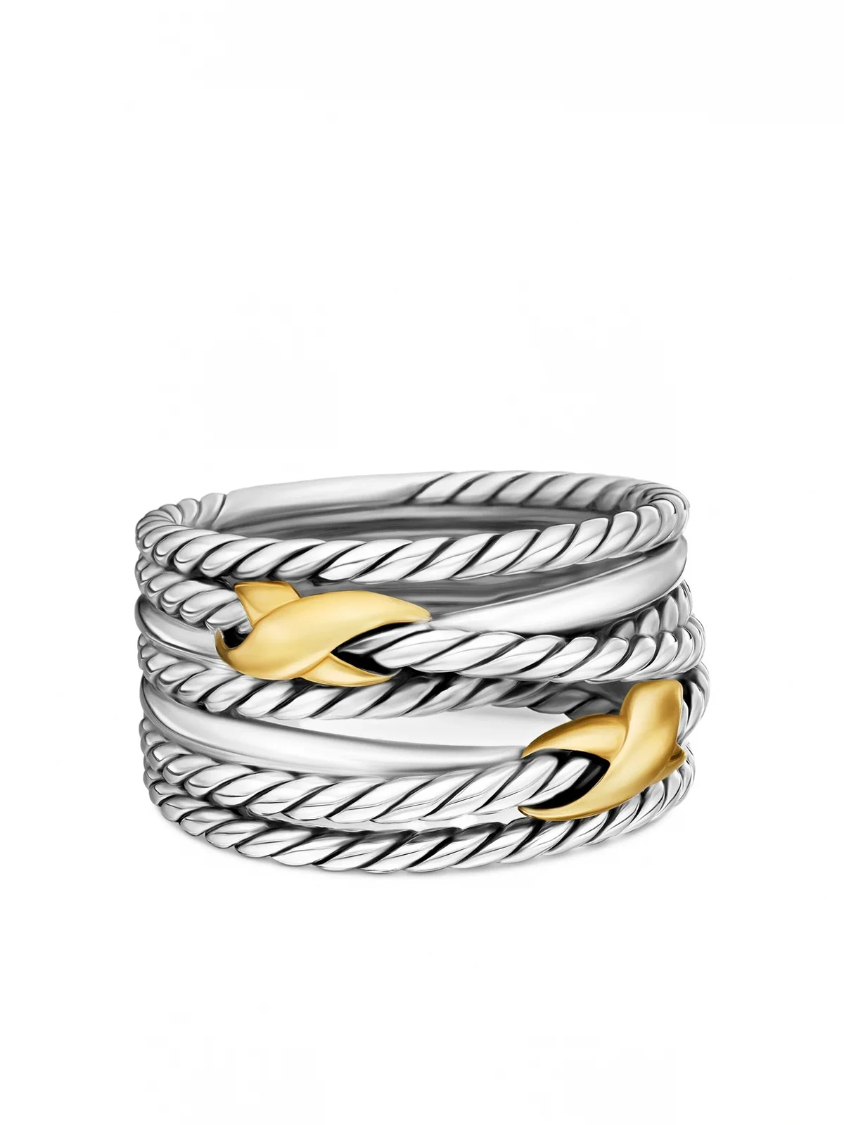 18kt Double X Crossover Gelbgold- und Sterlingsilberring 13mm