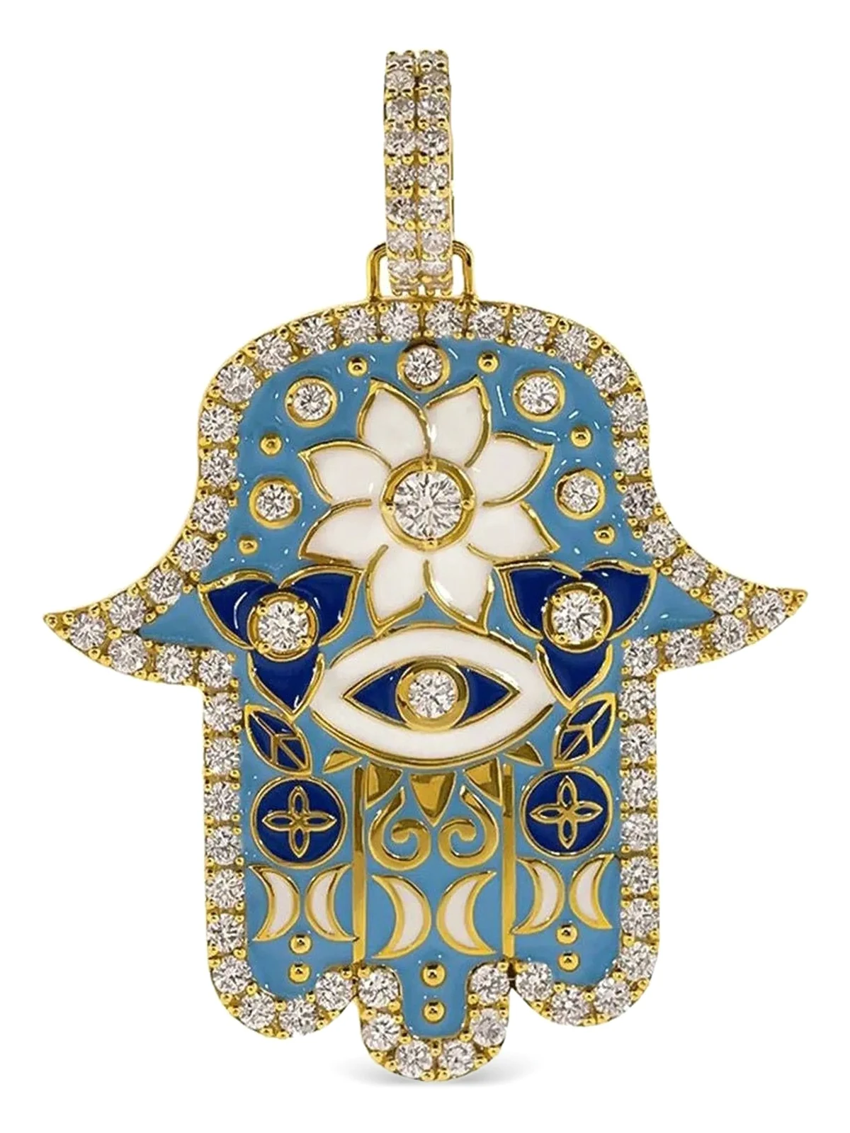 20K yellow gold large Hamsa diamond pendant