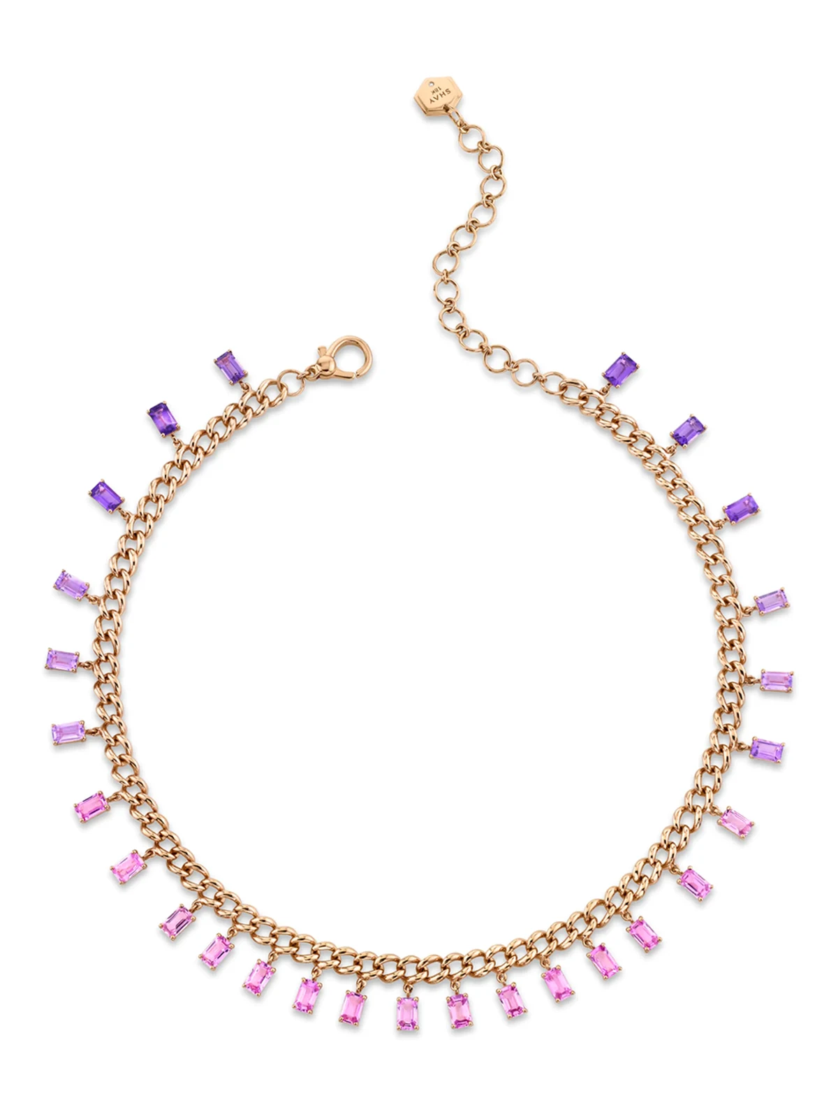 18kt rose gold ombre baguette pink sapphire and amethyst choker