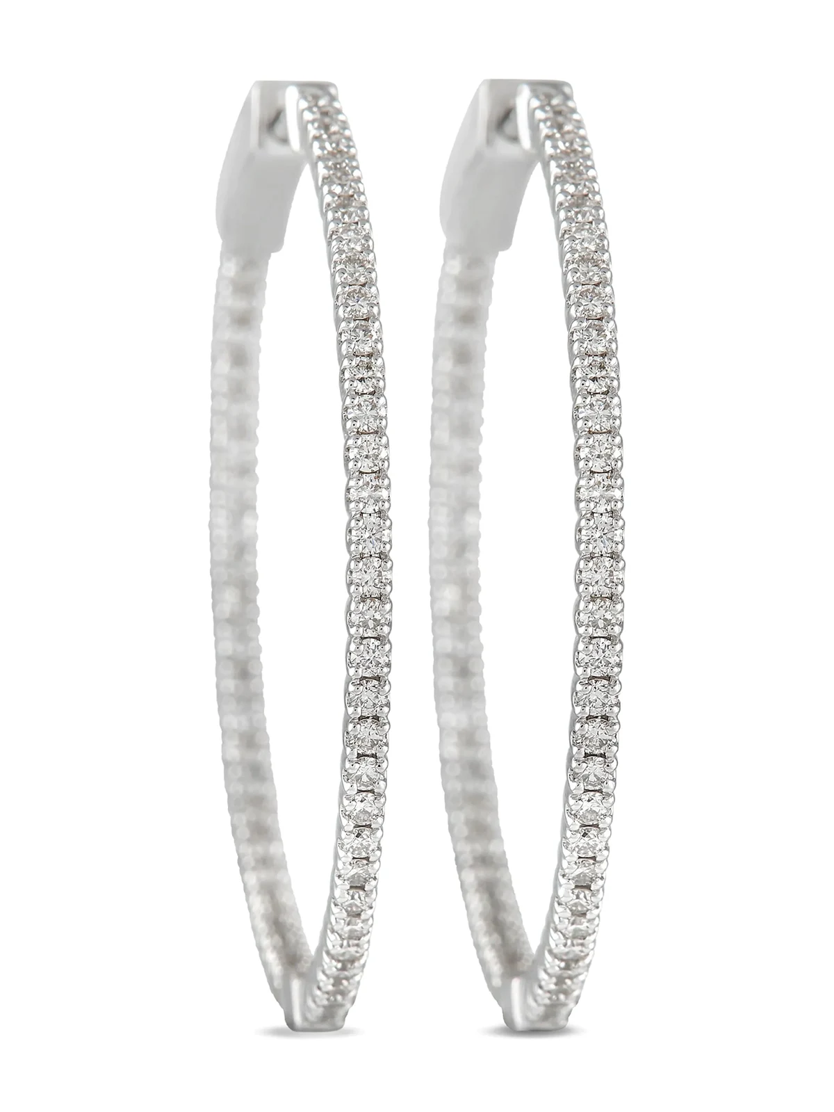 14K white gold diamond hoop earrings