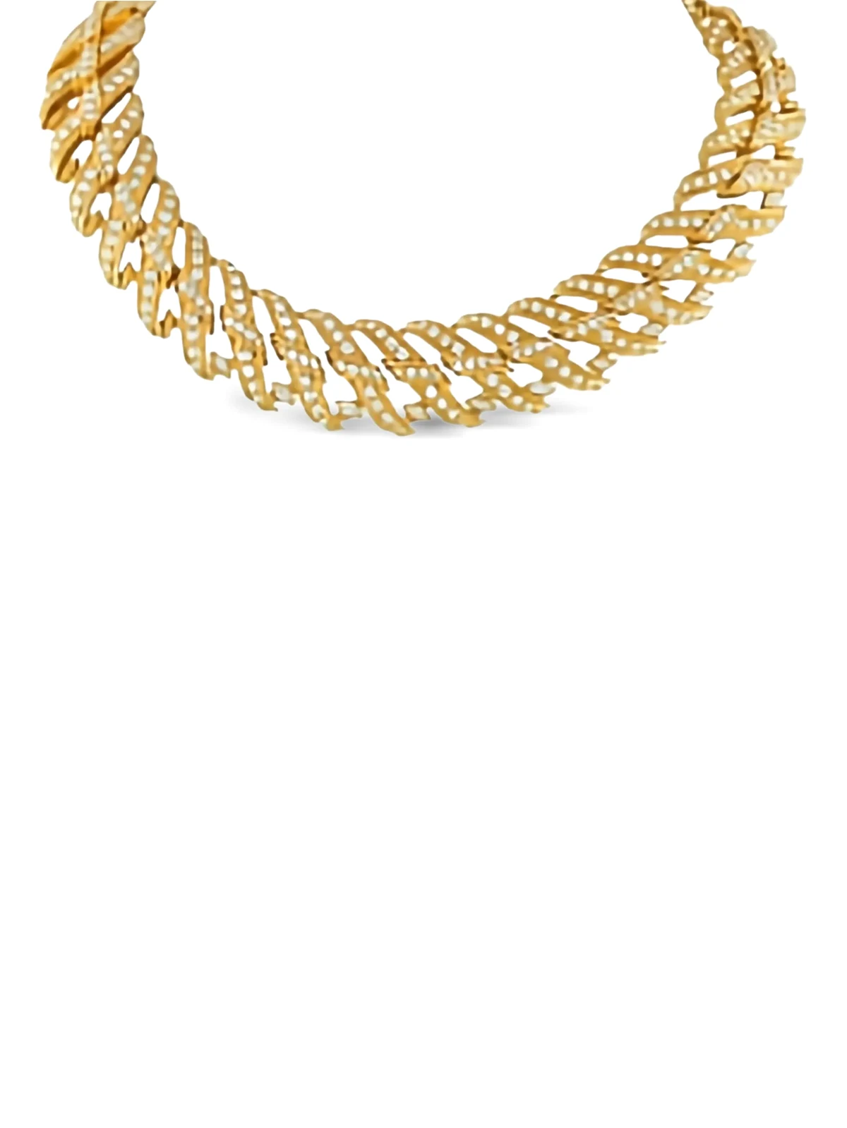 18K yellow gold diamond wave necklace
