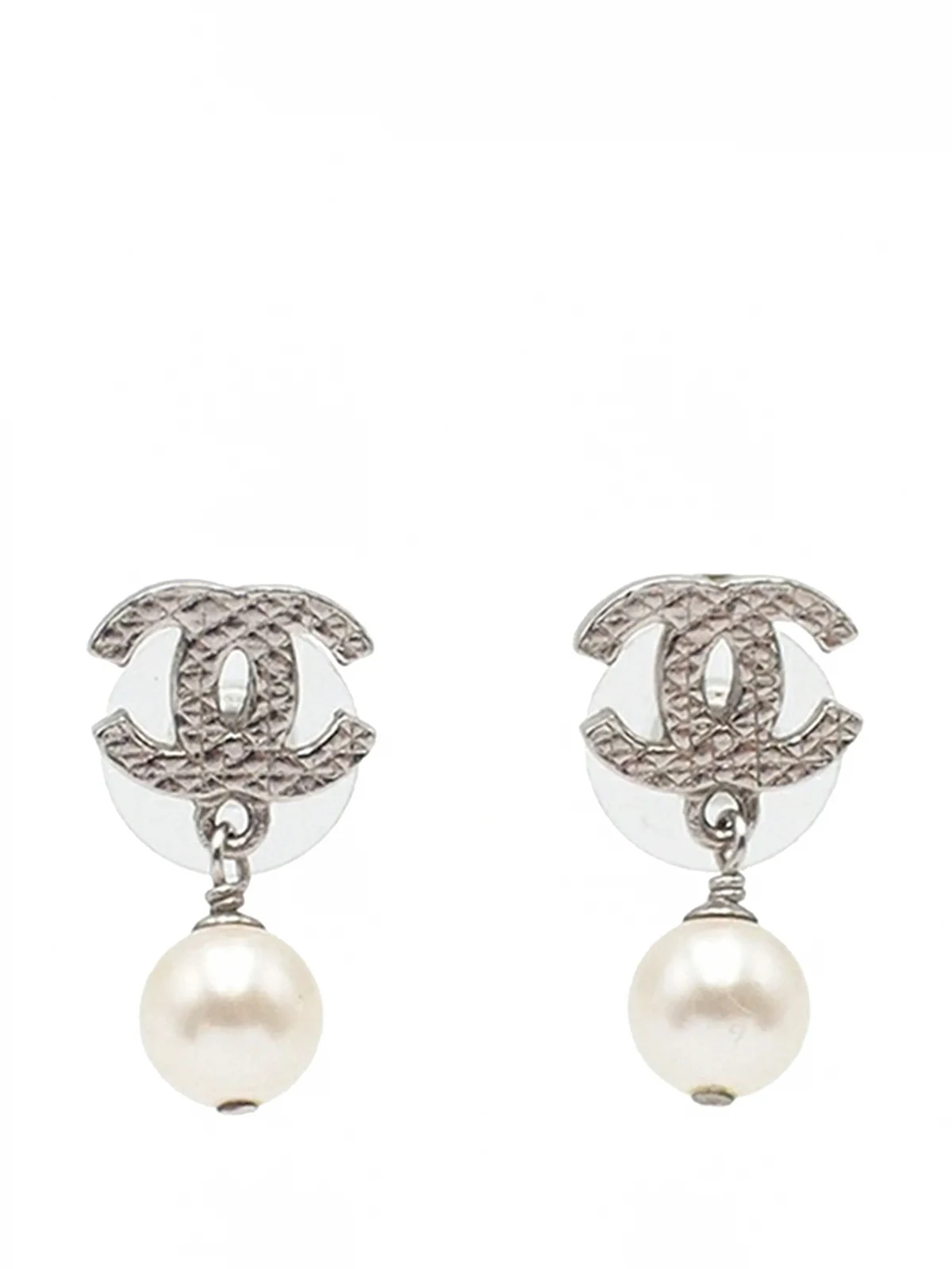 2012 CC Silver Plated Faux Pearl Drop Push Back Earrings costume earrings