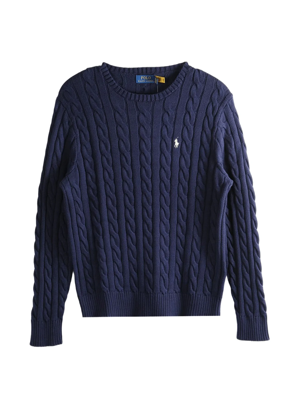 cable-knit crew neck sweater