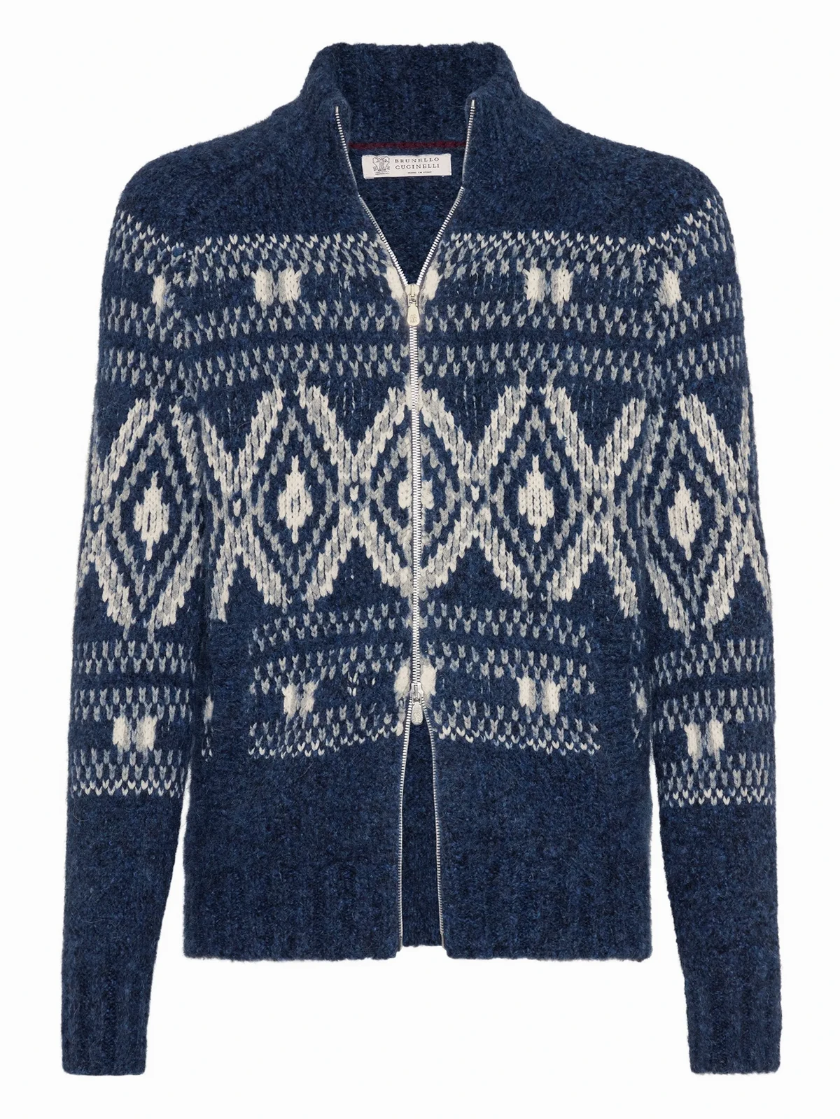jacquard zip-up cardigan