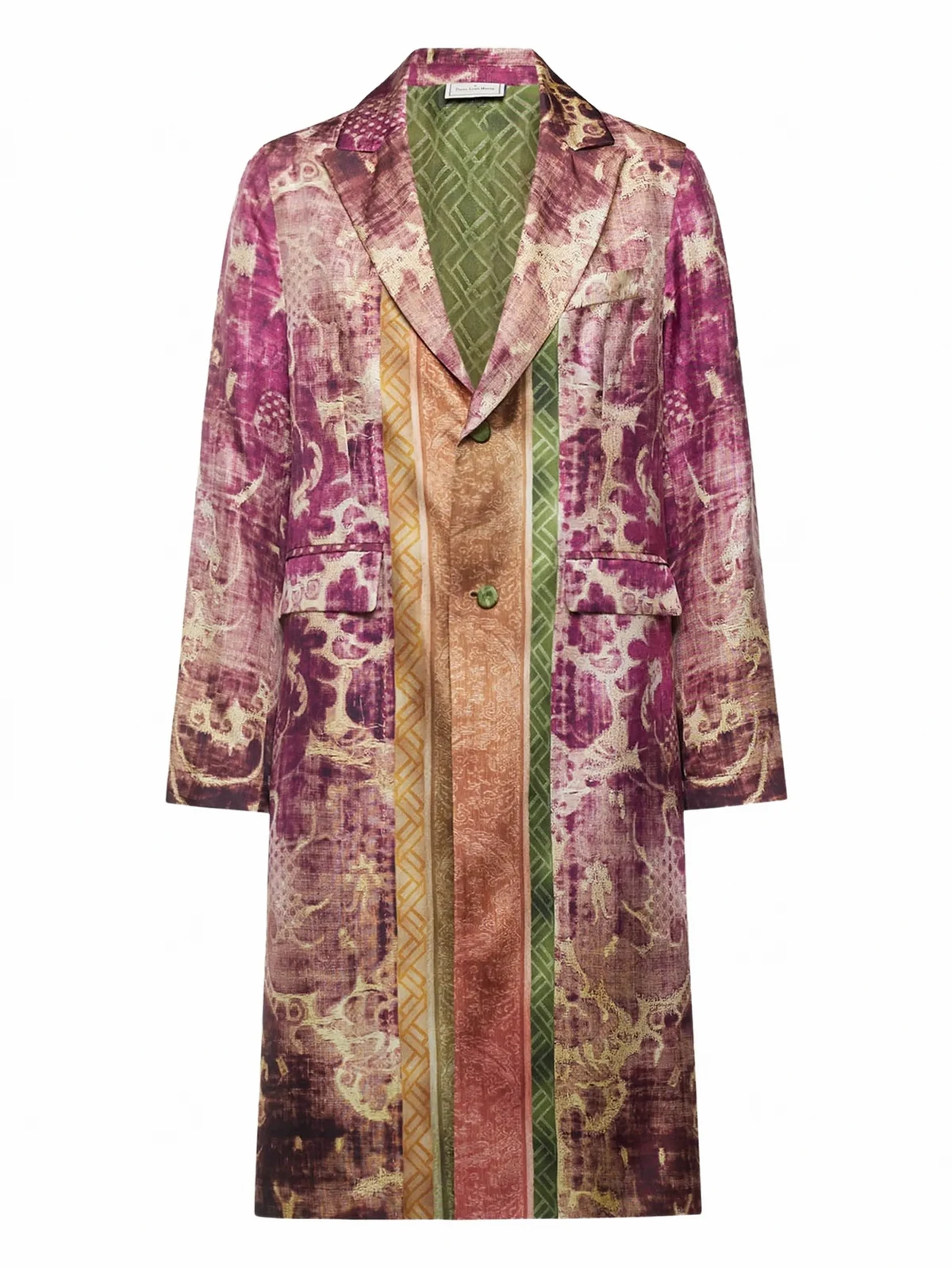 damask-print panelled coat