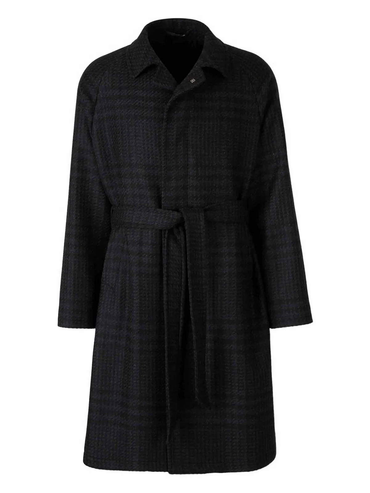check-pattern belted coat