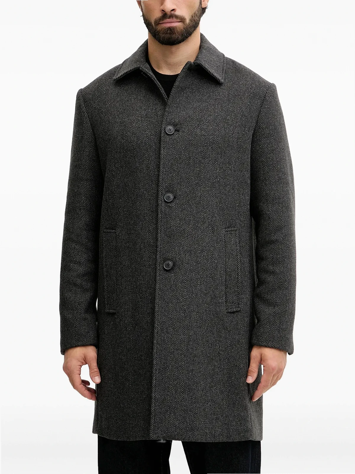 button herringbone coat