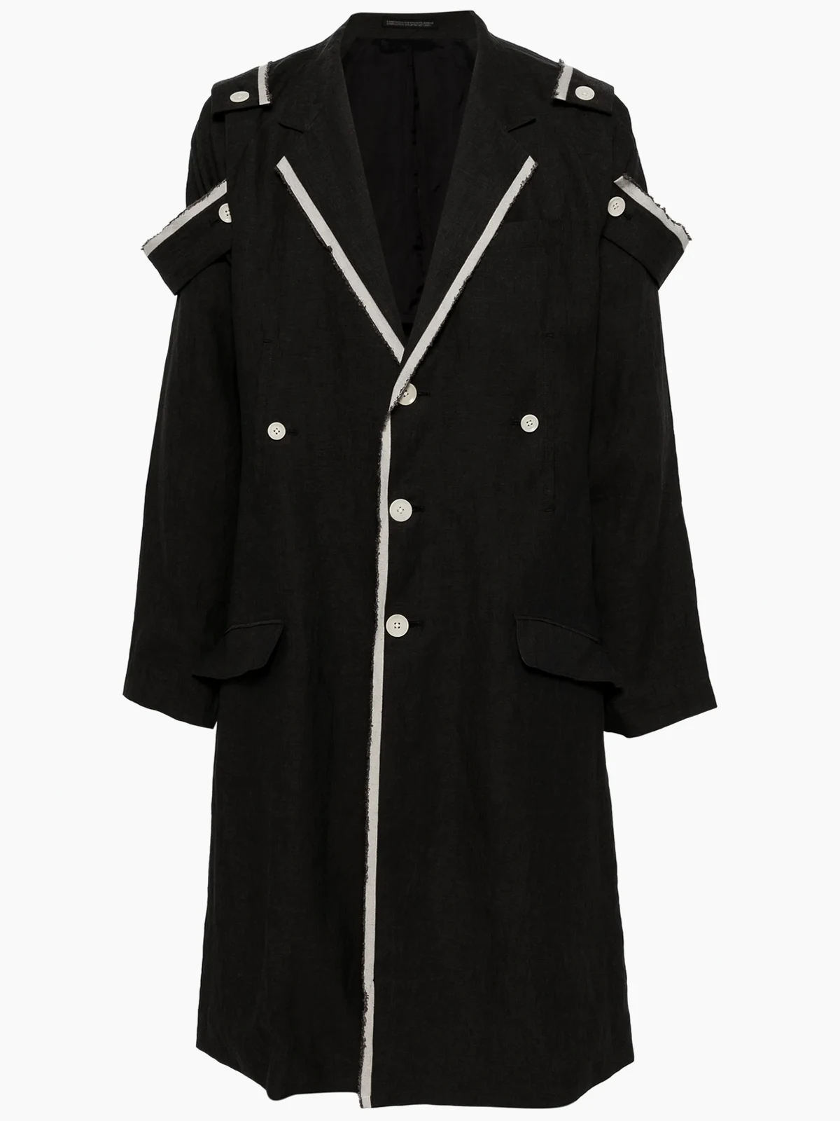 contrast-trim ramie coat
