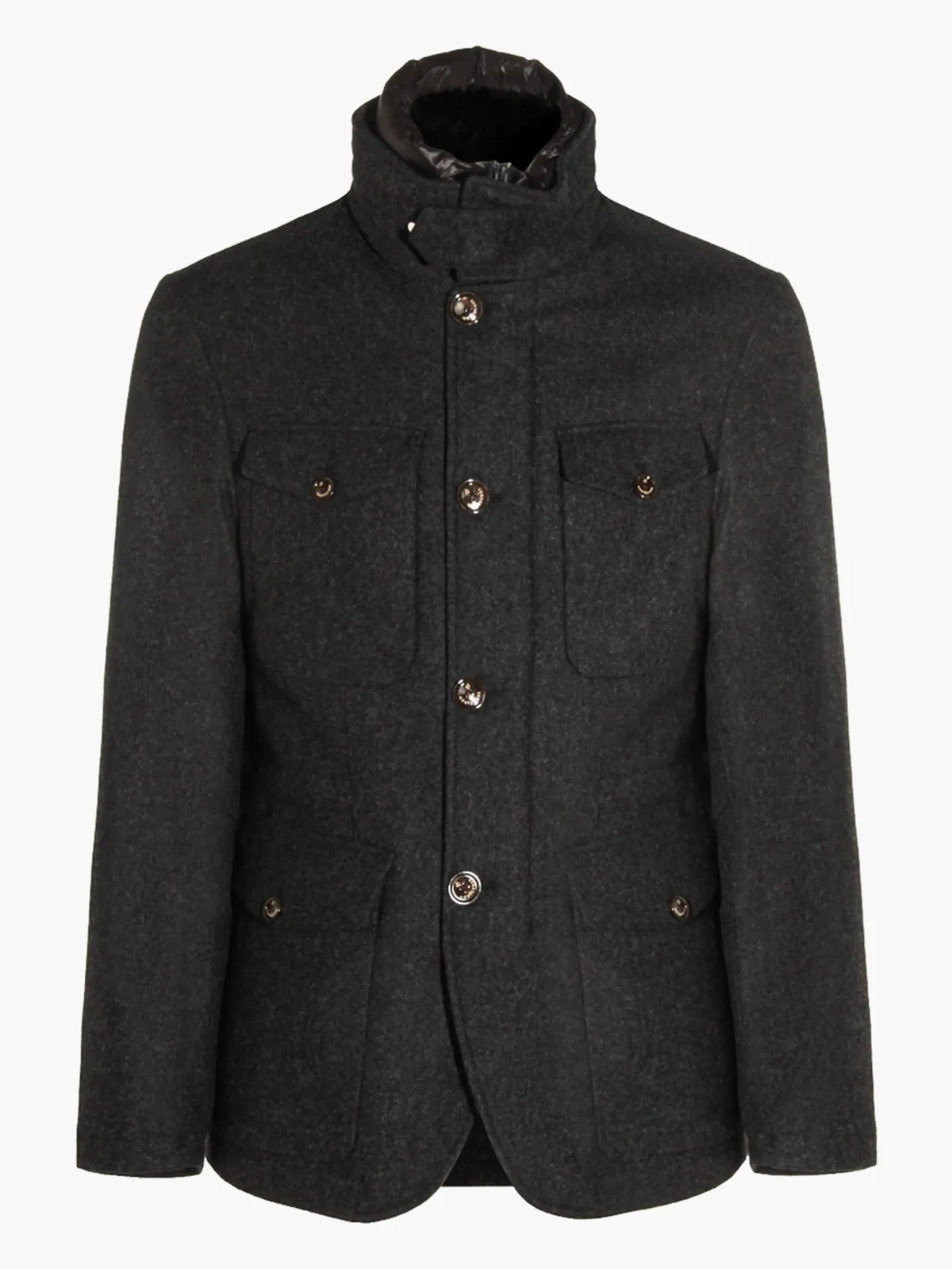 high-neck buttoned coat