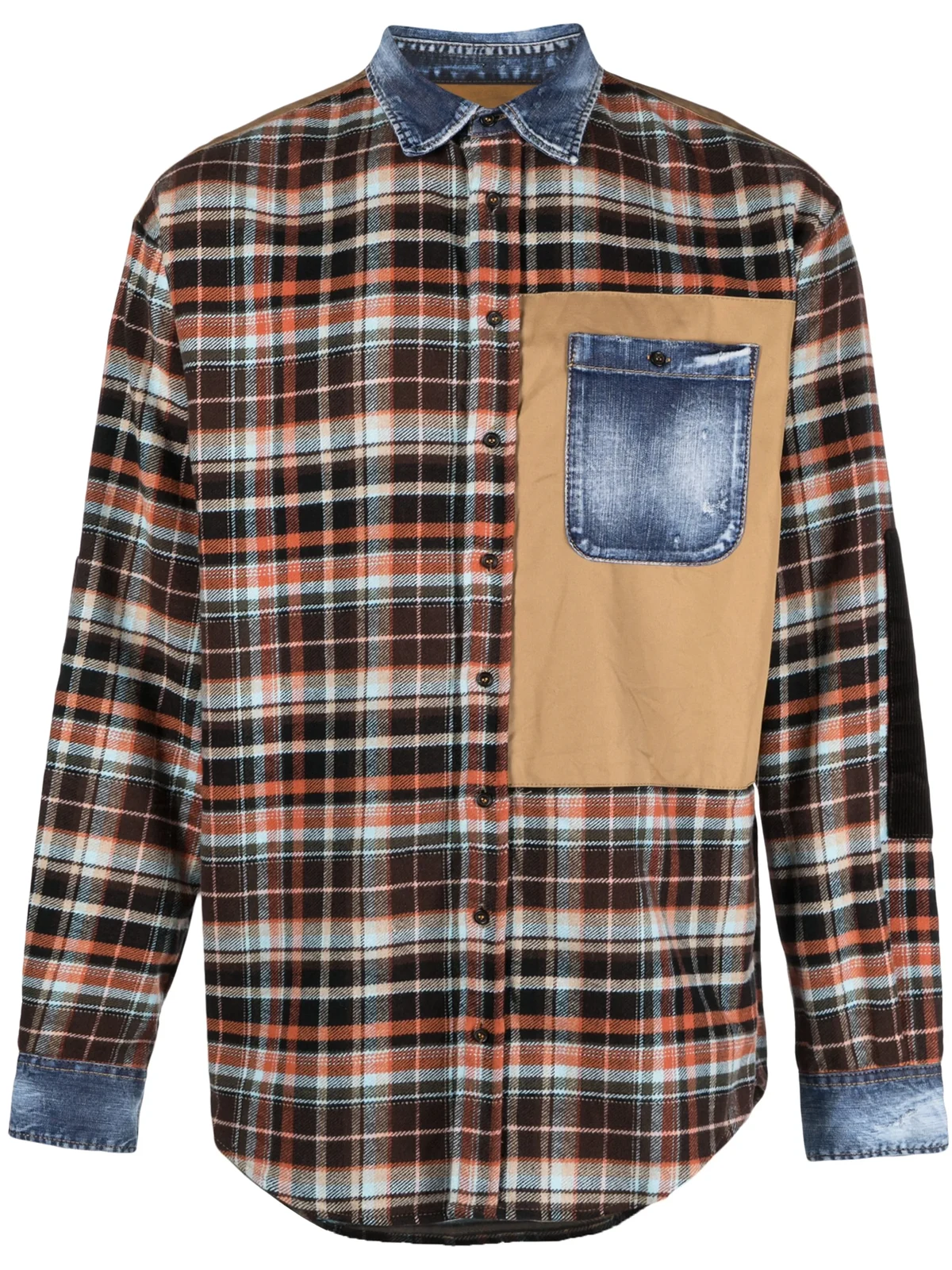 denim-details check-pattern shirt