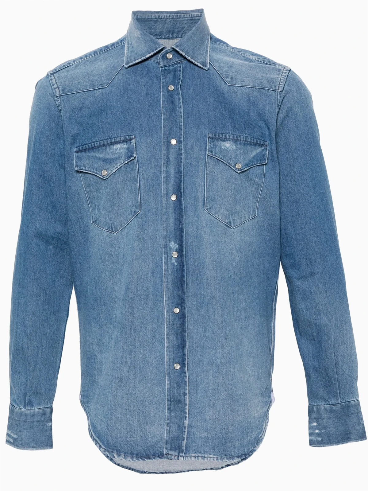 ripped-detailed panelled denim shirt