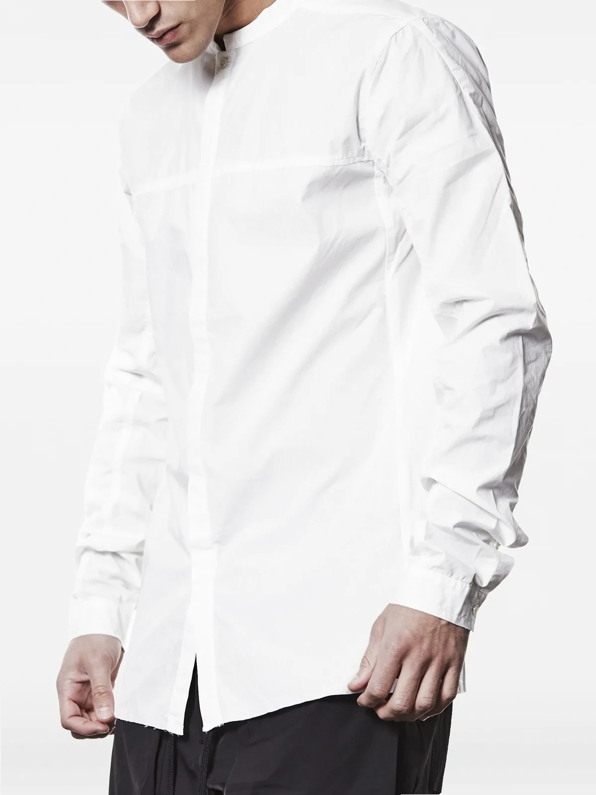 Mandarin-collar long-sleeve shirt