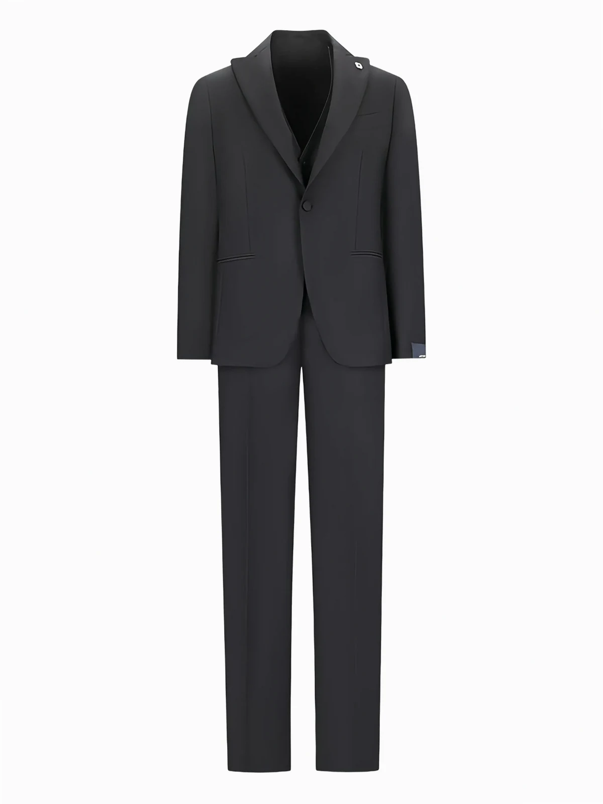 peak-lapels three-pieces suit