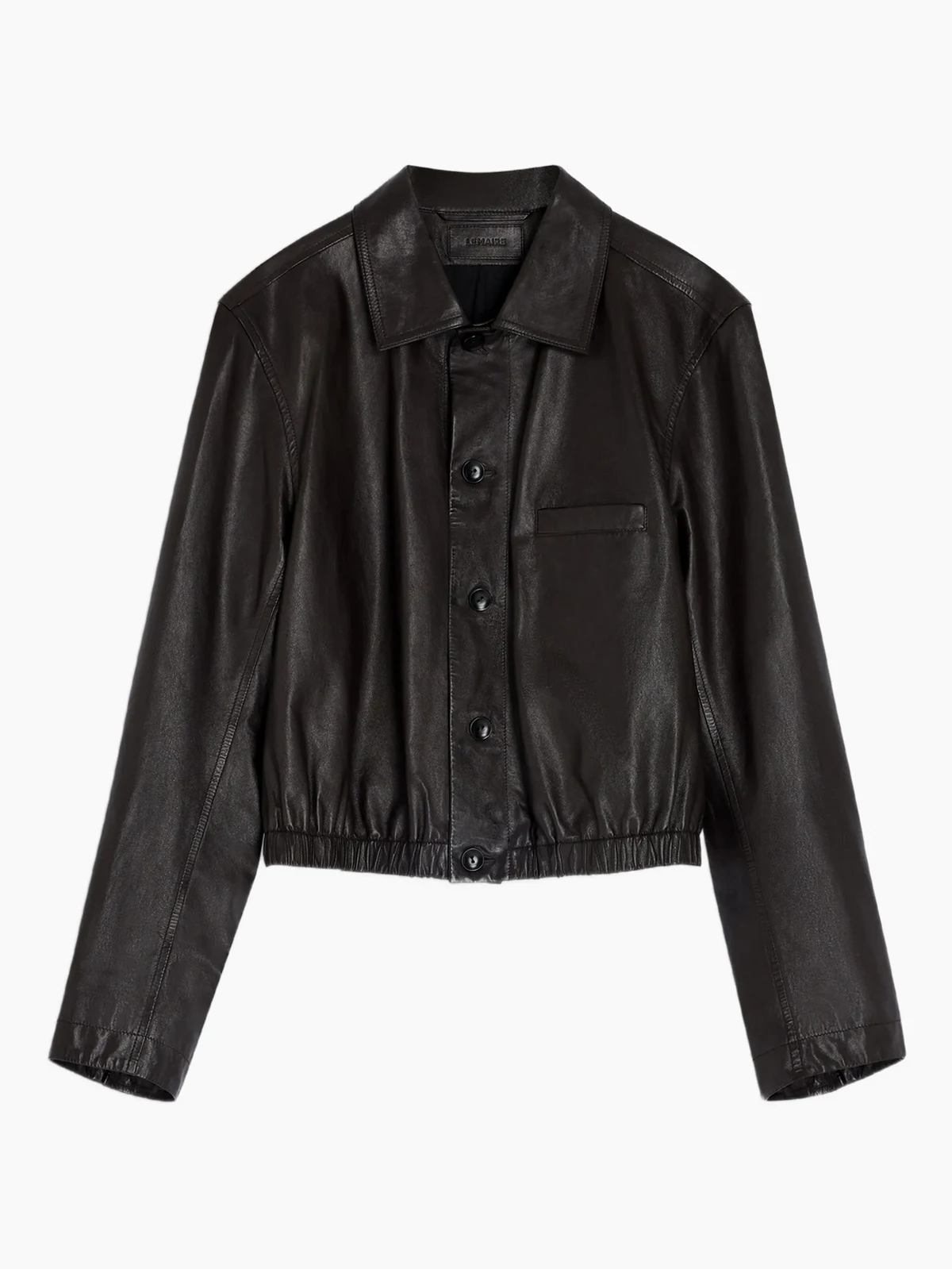 buttoned-up elasticated leather jacket