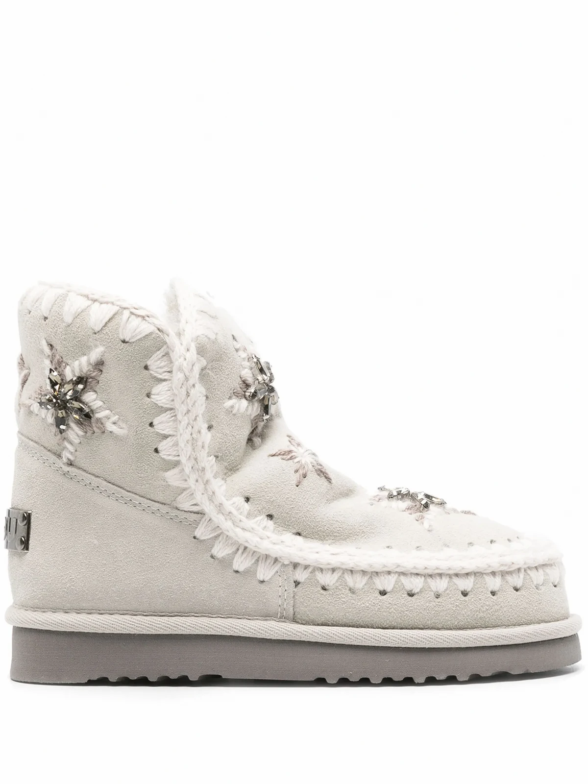 star-embroidered moccasin ankle boots
