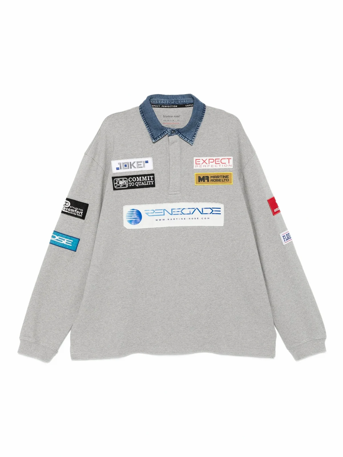 denim-collar logo-patch polo shirt