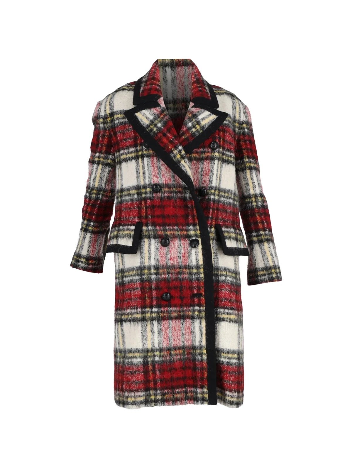 plaid-pattern double-breasted coat