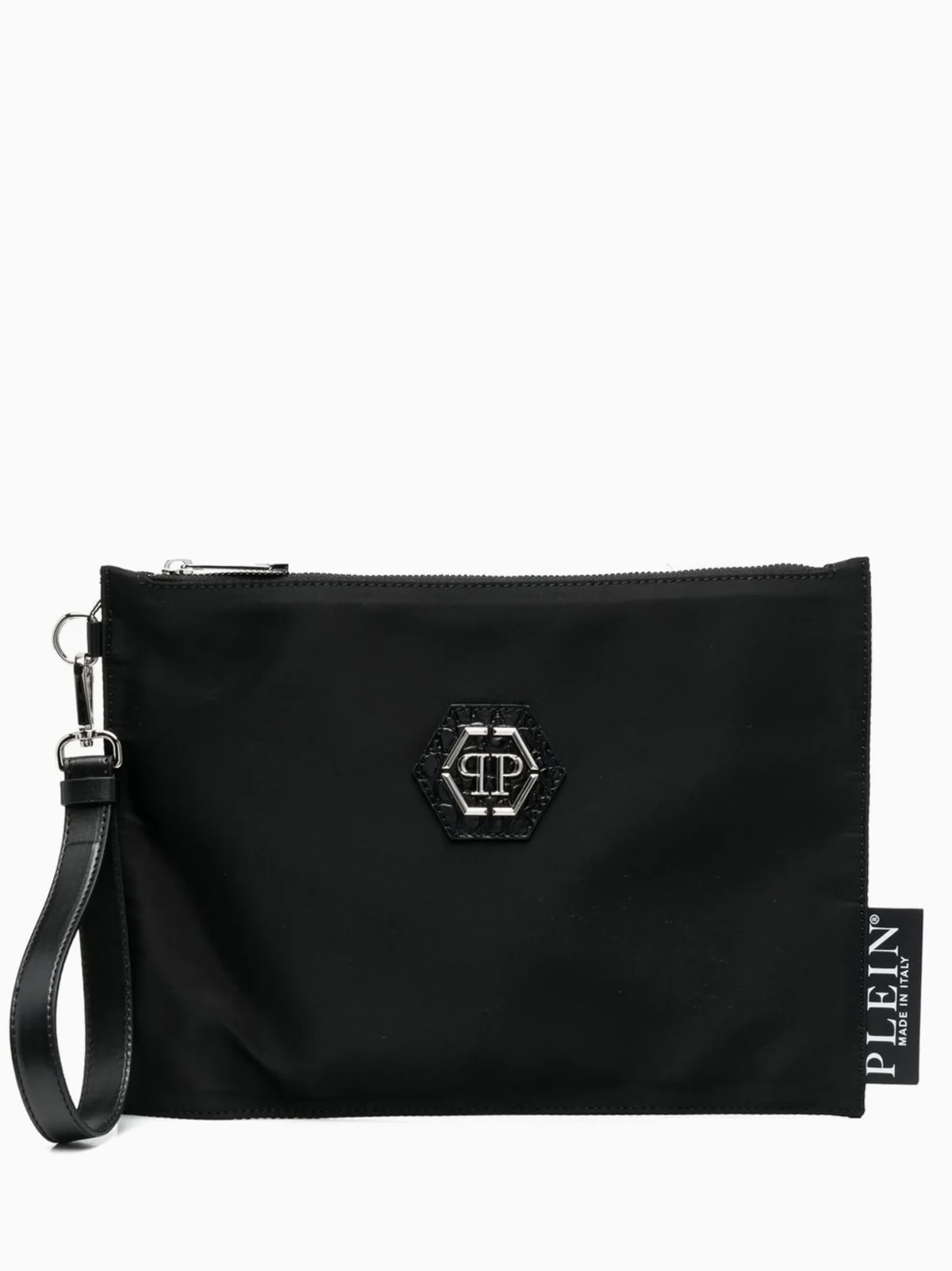 logo-plaque zip-up clutch bag