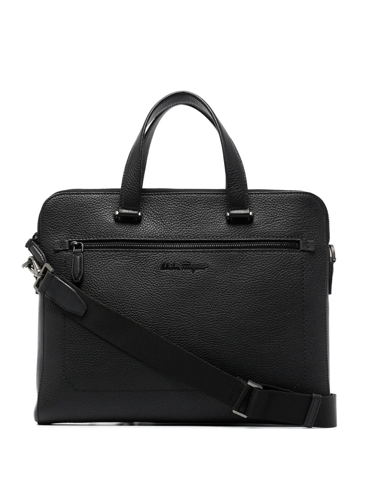 logo-plaque leather briefcase
