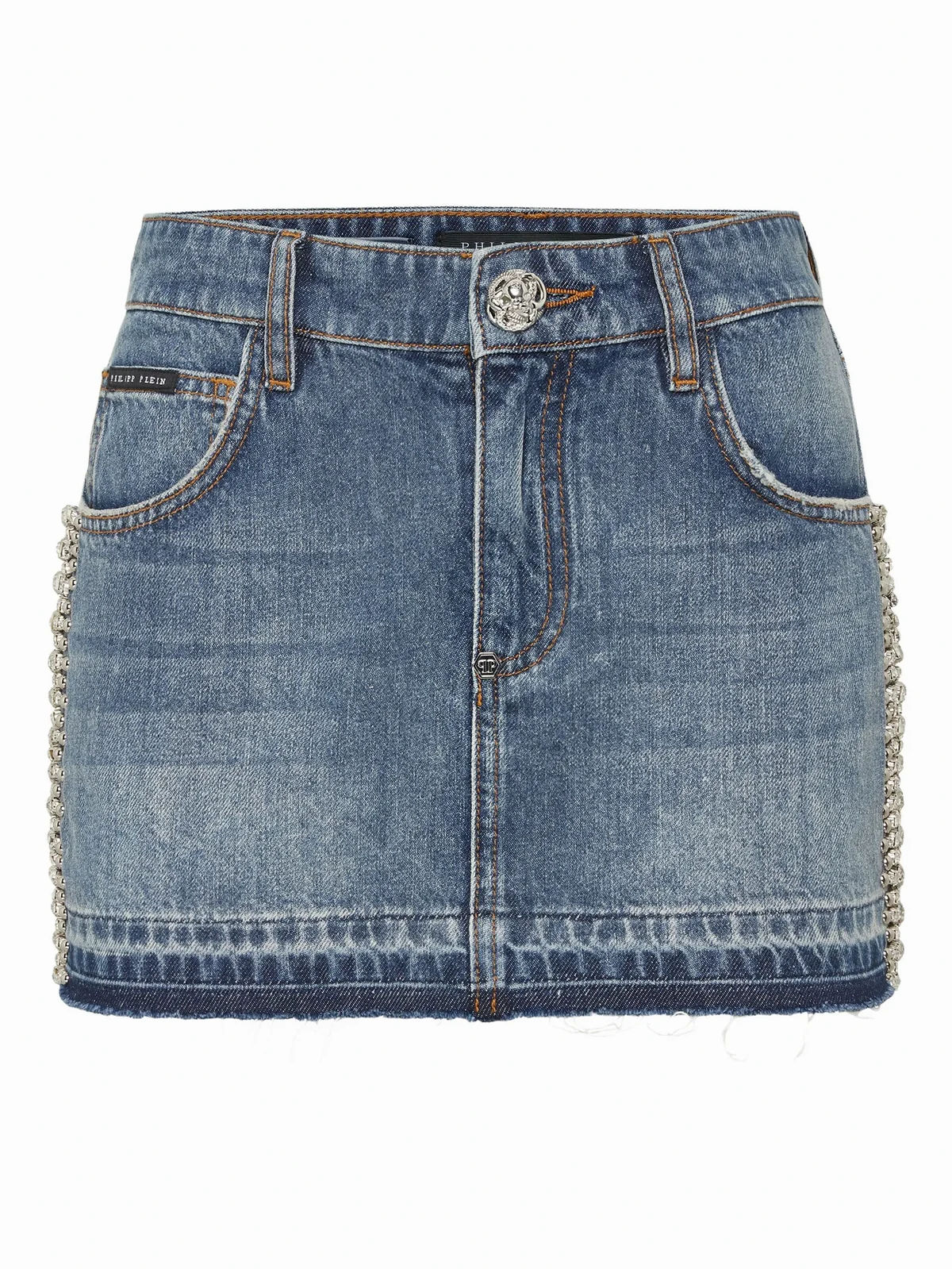 rhinestone-embellished denim skirt