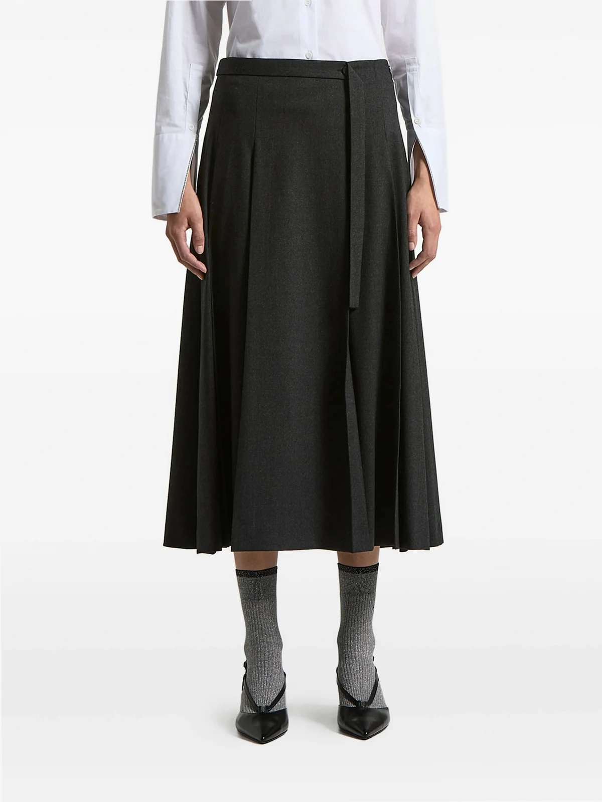 pleated midi skirt