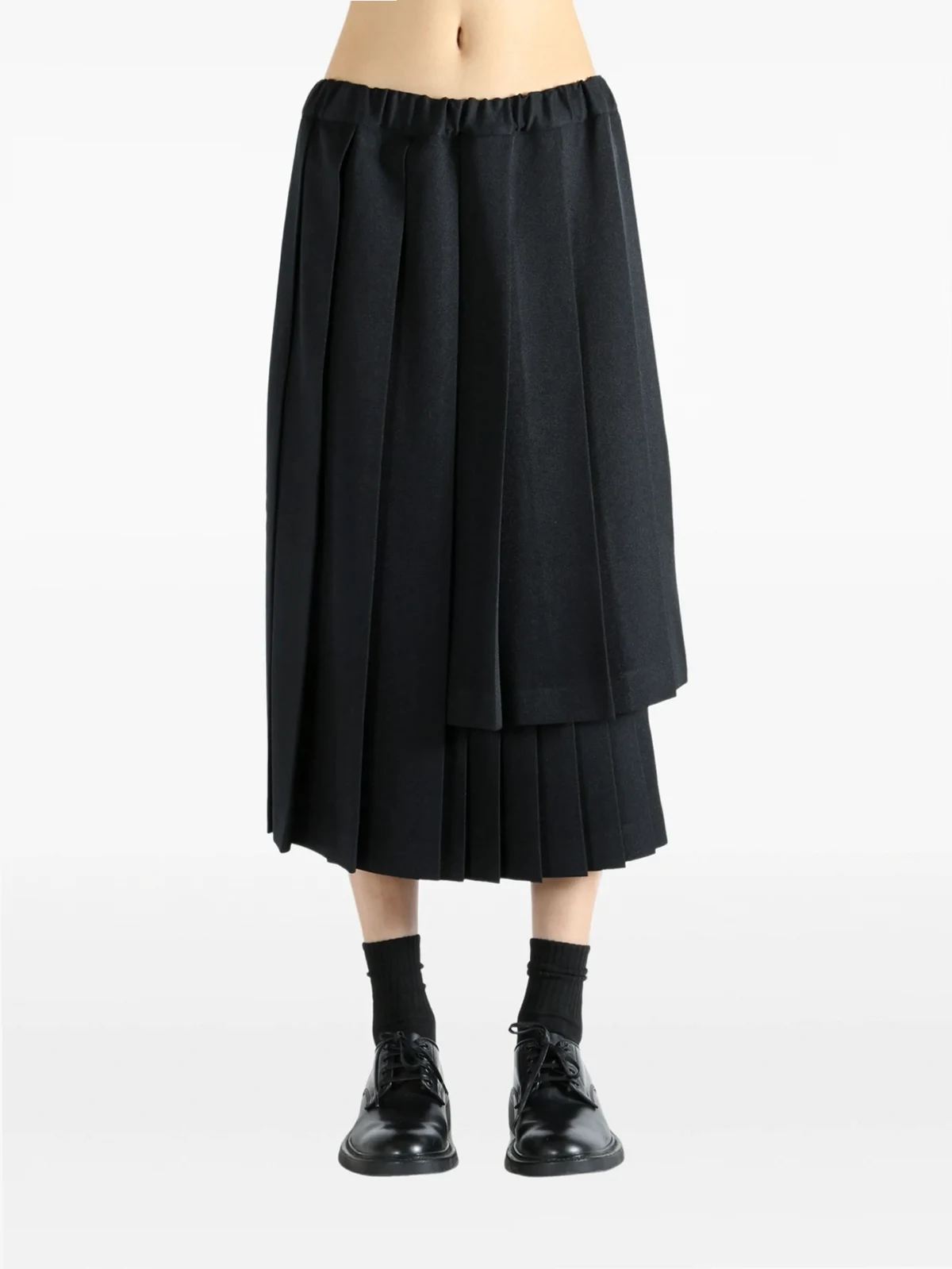 pleated asymmetric midi skirt