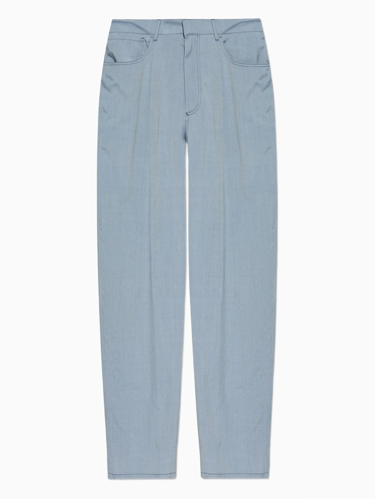 pleated denim-effect silk trousers