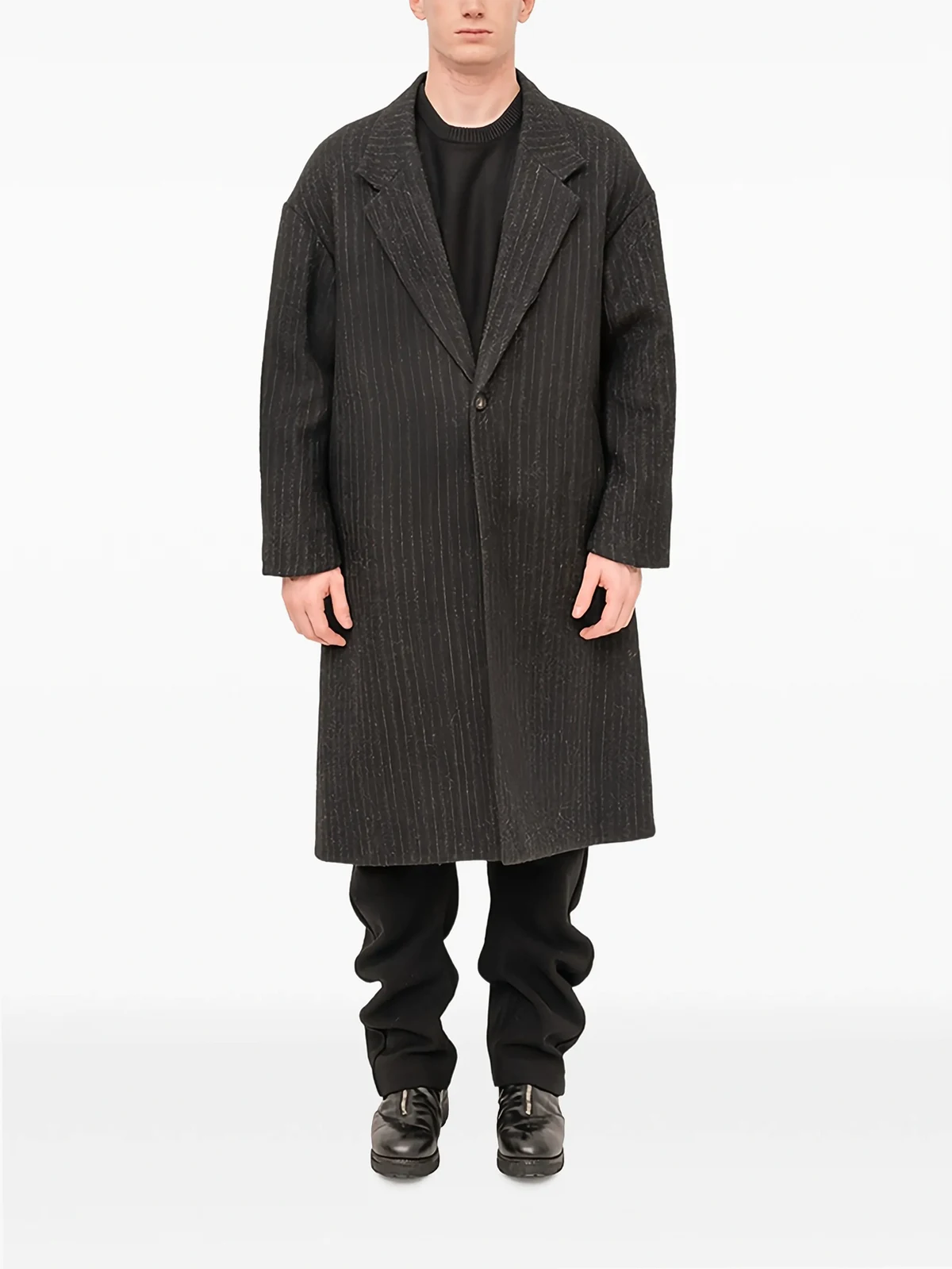 striped wool single-breasted coat
