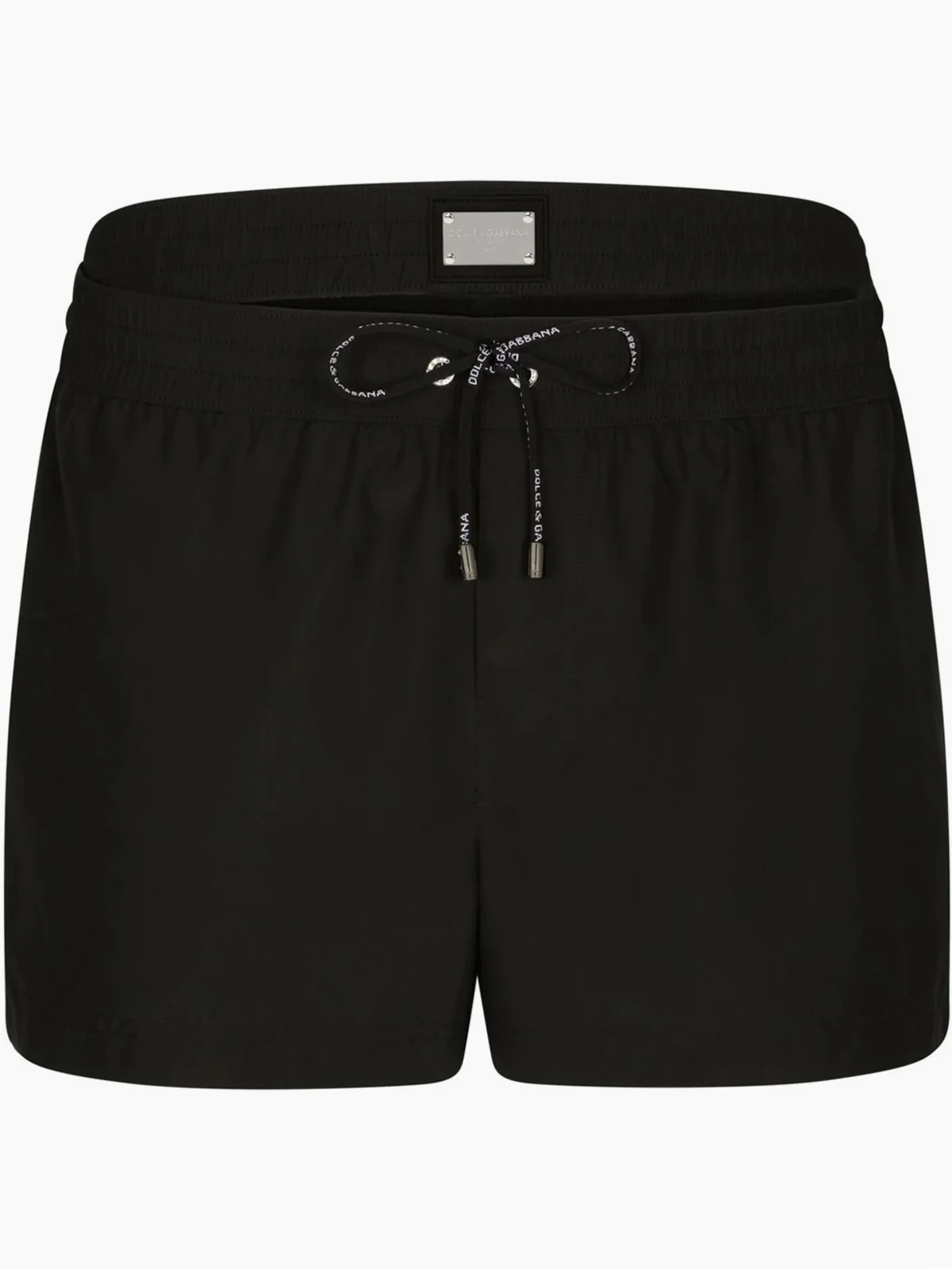 double-waistband logo-tag swim shorts