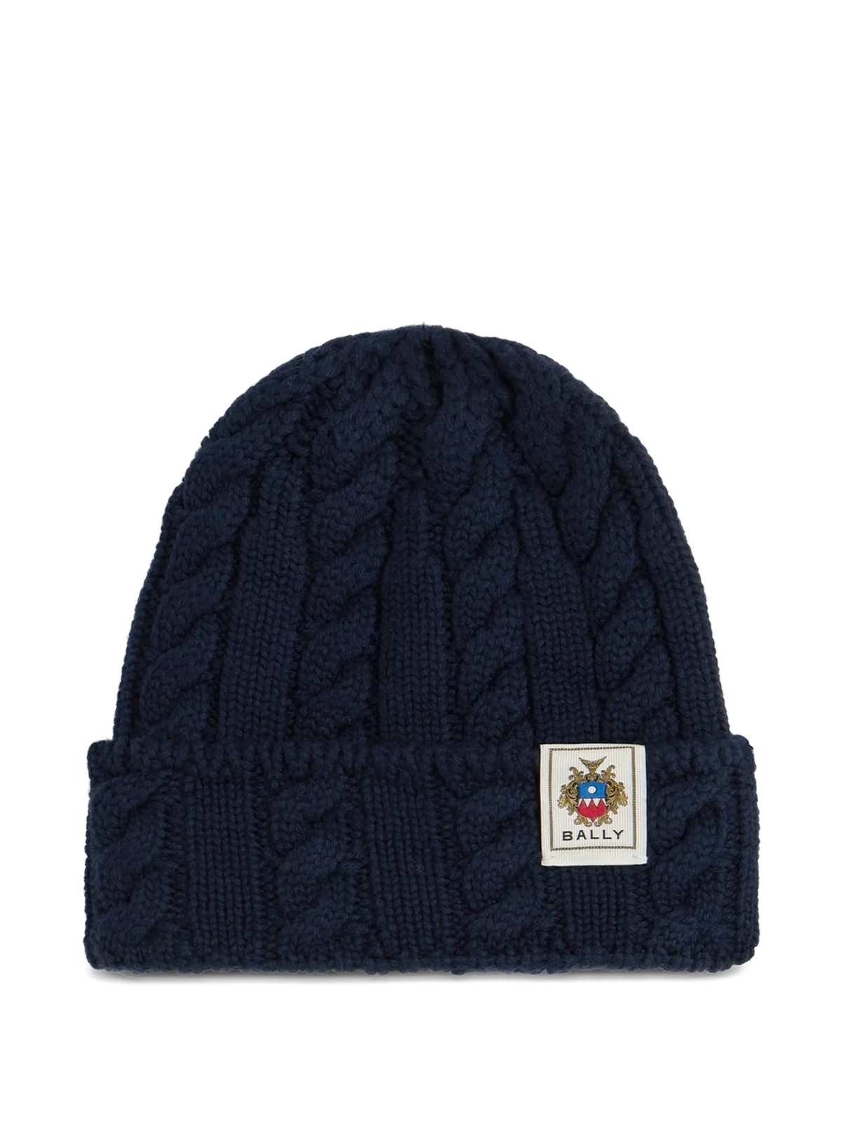 cable-knit crest-label beanie hat